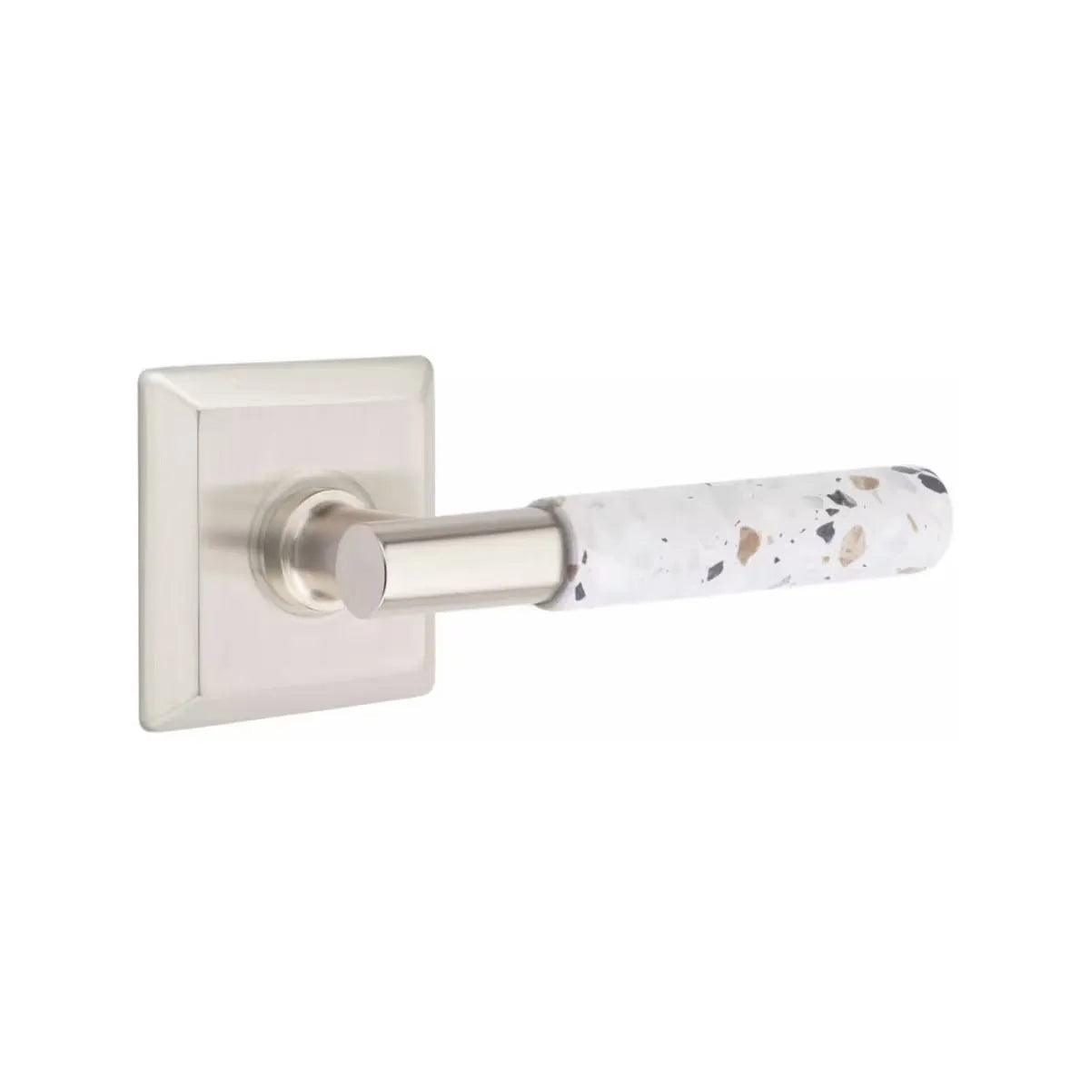Emtek Select T-Bar Terrazzo Lever with Quincy Rosette Satin Nickel