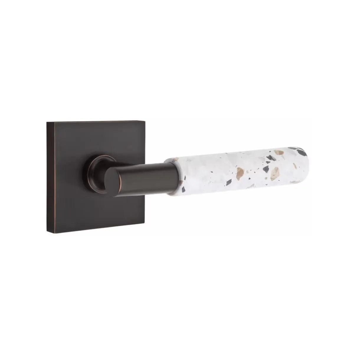 Emtek Select T-Bar Terrazzo Lever with Square Rosette Oil Rubbed Bronze