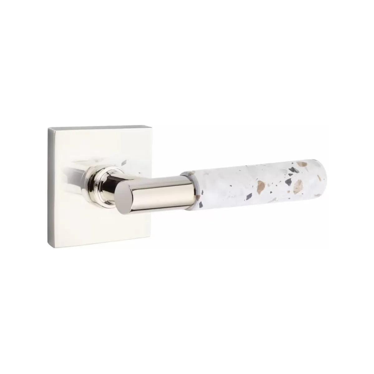 Emtek Select T-Bar Terrazzo Lever with Square Rosette Polished Nickel