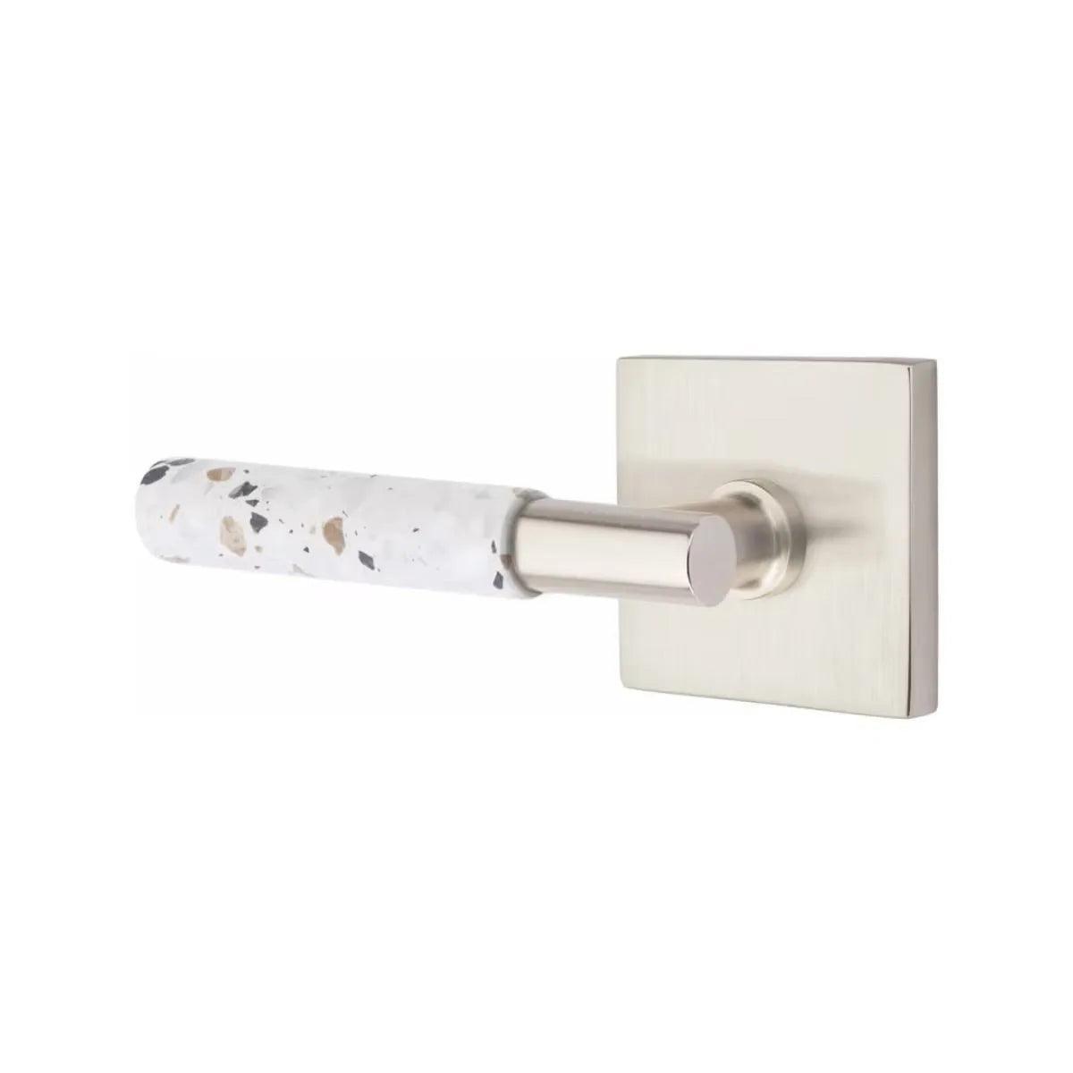 Emtek Select T-Bar Terrazzo Lever with Square Rosette Satin Nickel