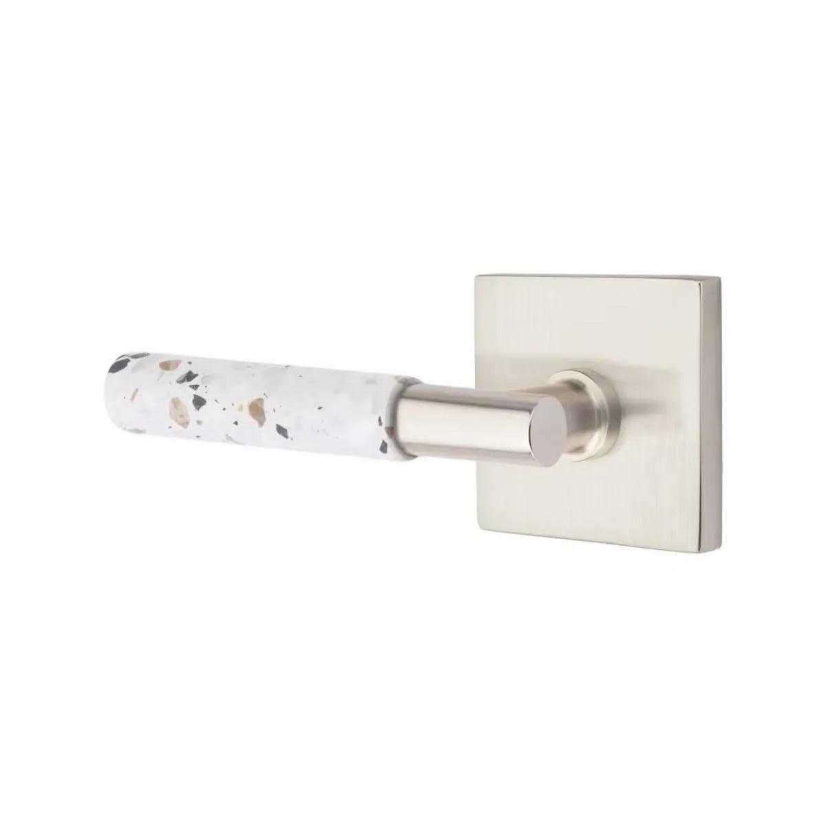 Emtek Select T-Bar Terrazzo Lever with Square Rosette Satin Nickel