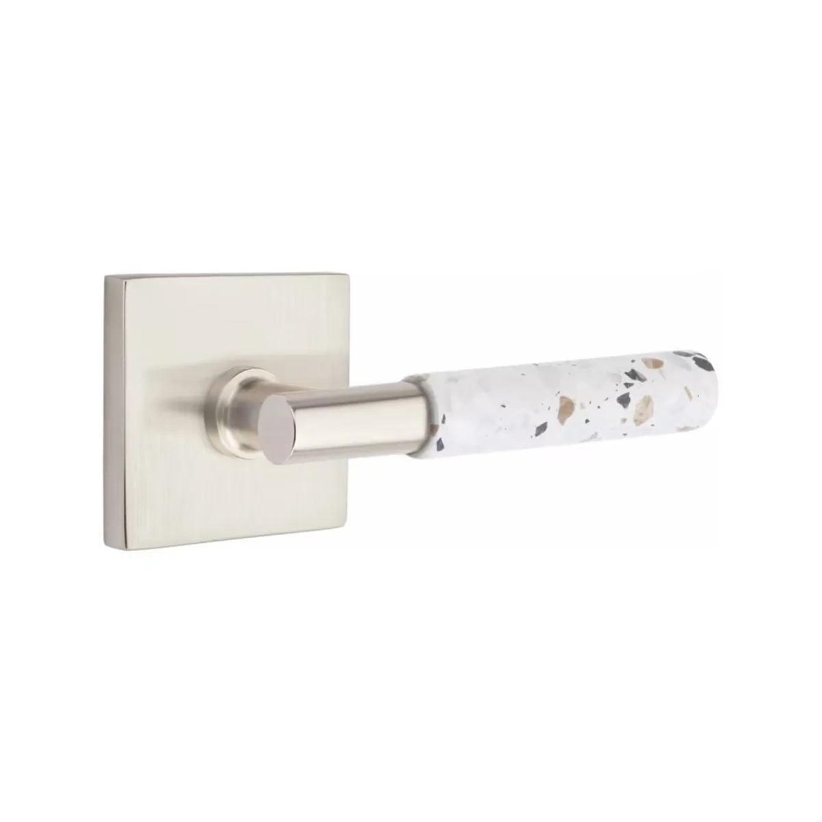 Emtek Select T-Bar Terrazzo Lever with Square Rosette Satin Nickel