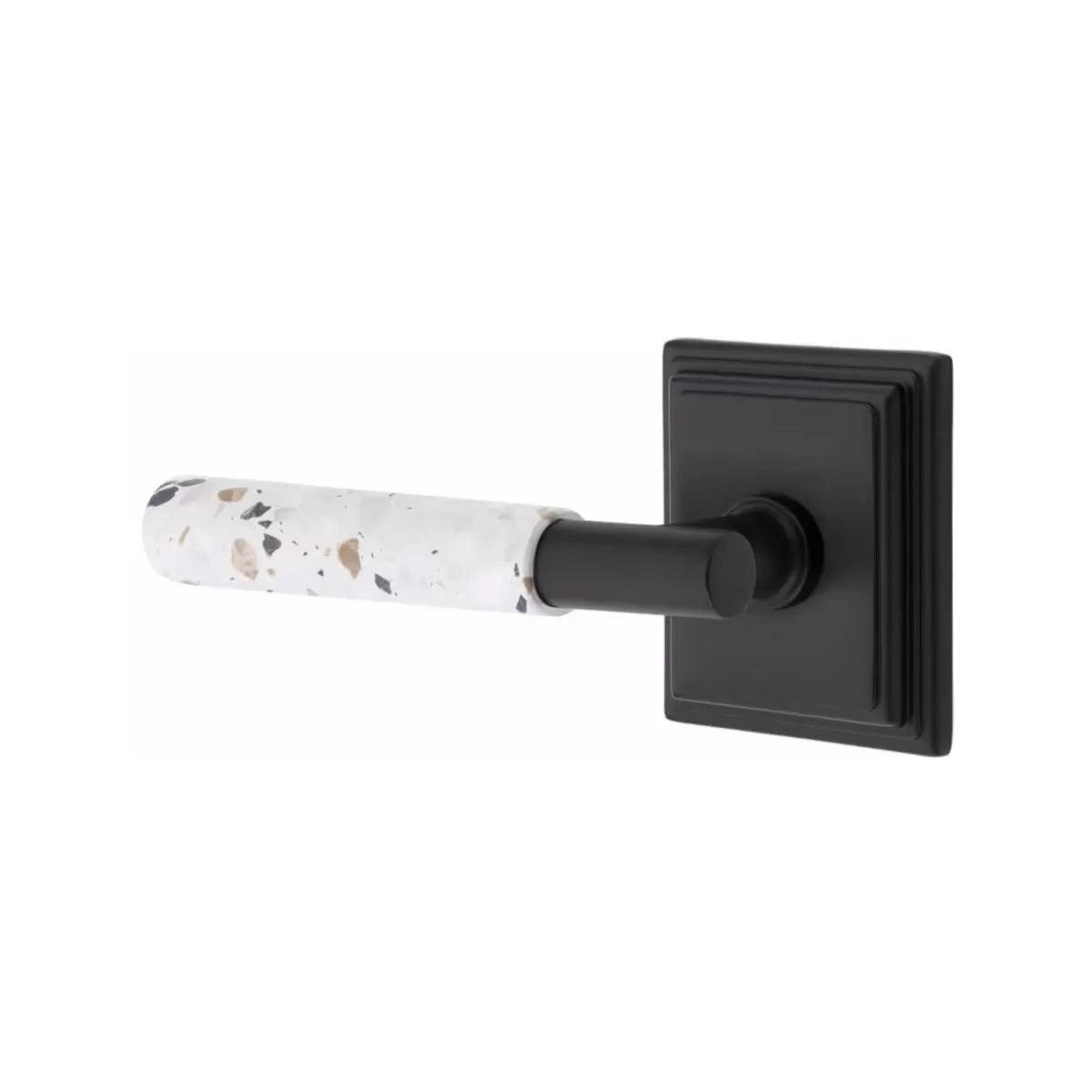 Emtek Select T-Bar Terrazzo Lever with Wilshire Rosette Flat Black