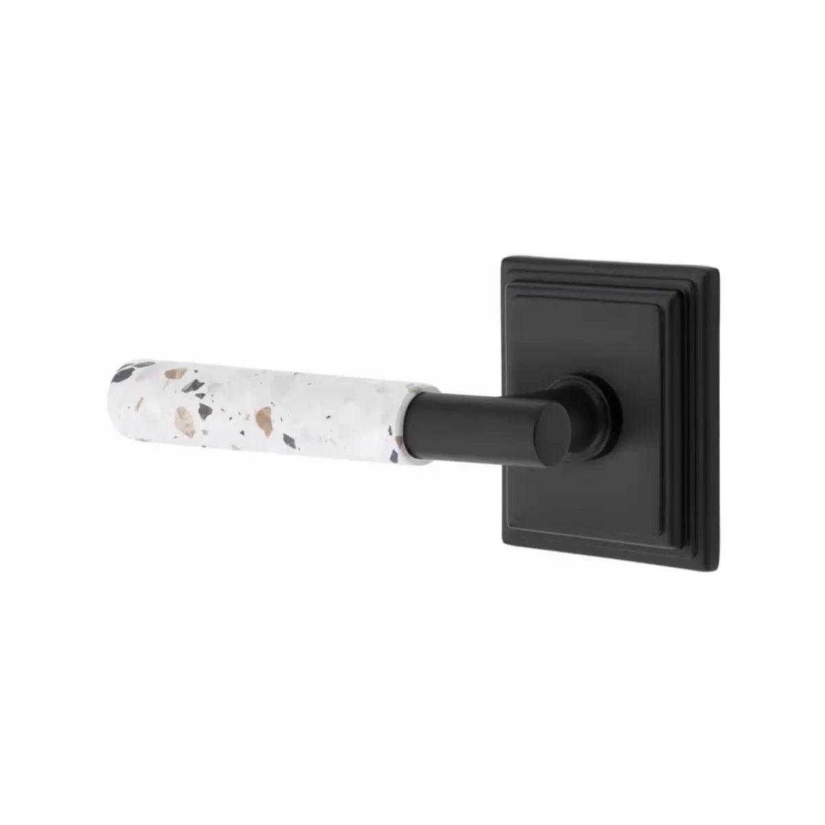 Emtek Select T-Bar Terrazzo Lever with Wilshire Rosette Flat Black