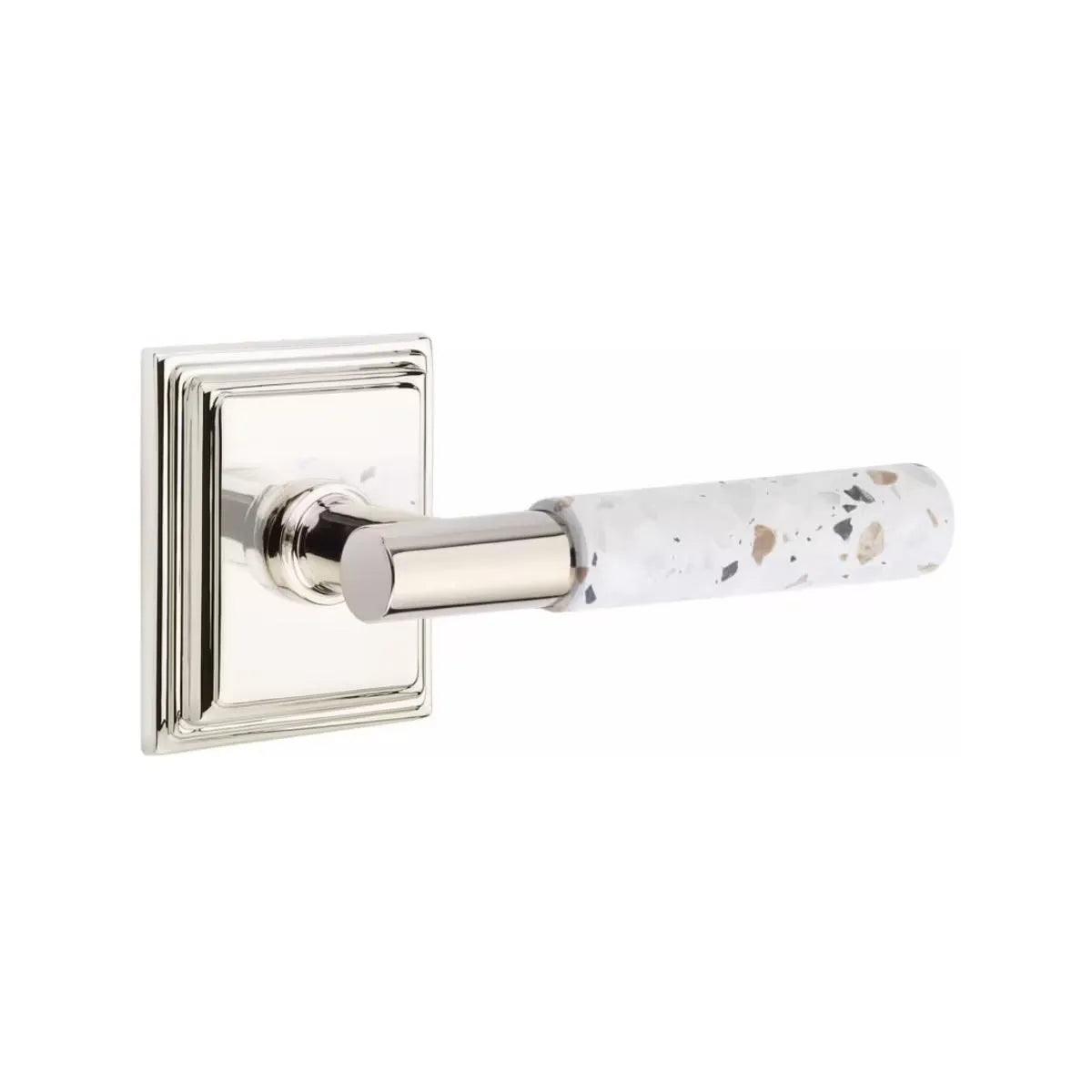 Emtek Select T-Bar Terrazzo Lever with Wilshire Rosette Polished Nickel