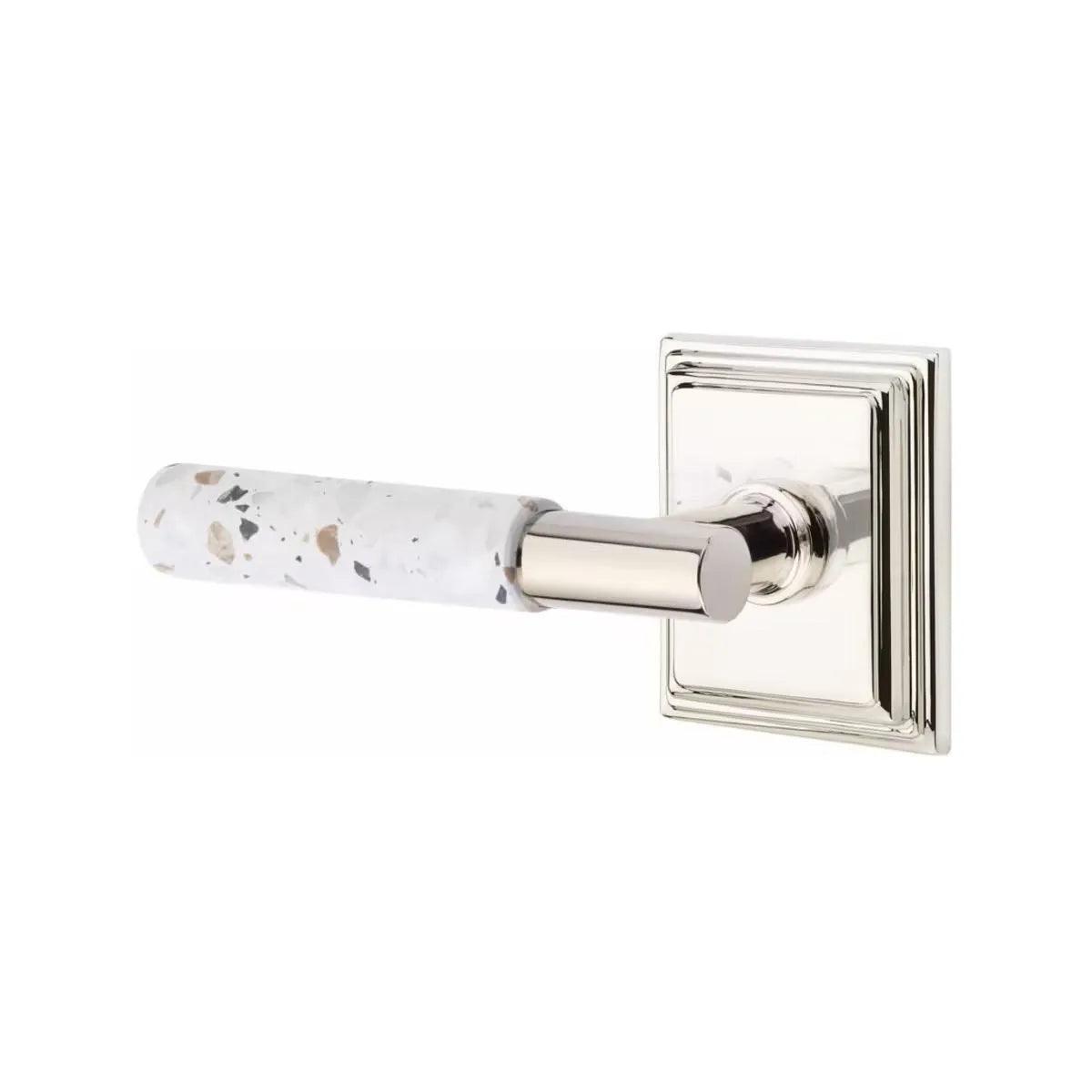 Emtek Select T-Bar Terrazzo Lever with Wilshire Rosette Polished Nickel