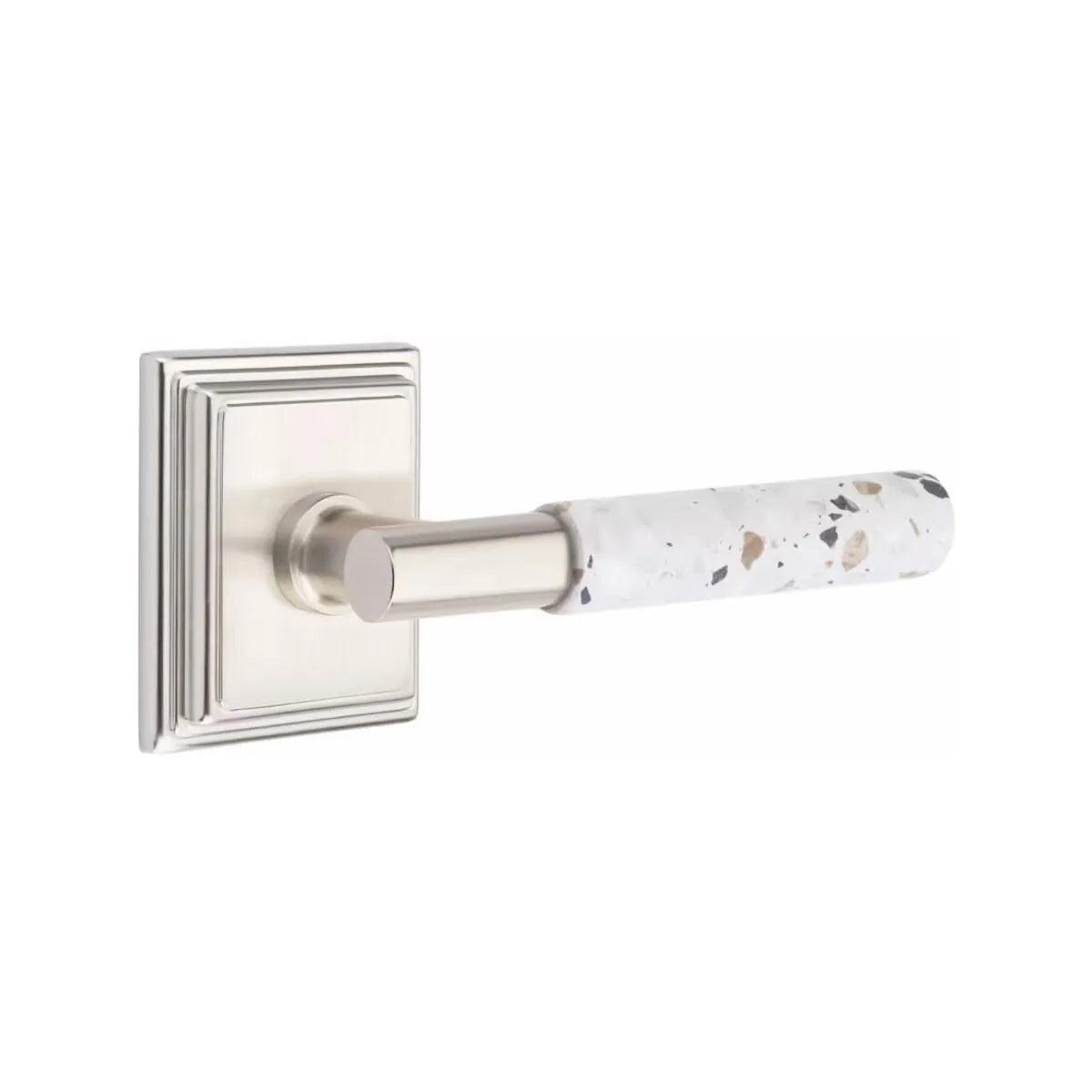 Emtek Select T-Bar Terrazzo Lever with Wilshire Rosette Satin Nickel