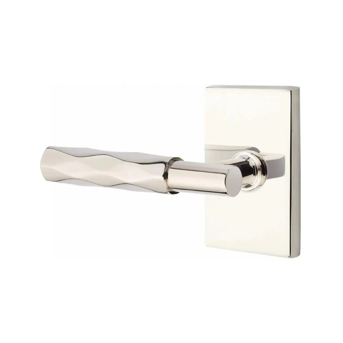 Emtek Select T-Bar Tribeca Lever with Modern Rectangular Rosette Lifetime Polished Nickel