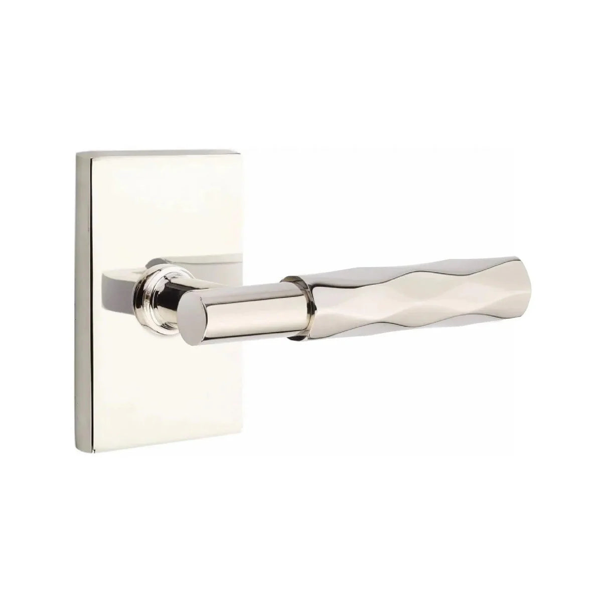 Emtek Select T-Bar Tribeca Lever with Modern Rectangular Rosette Lifetime Polished Nickel