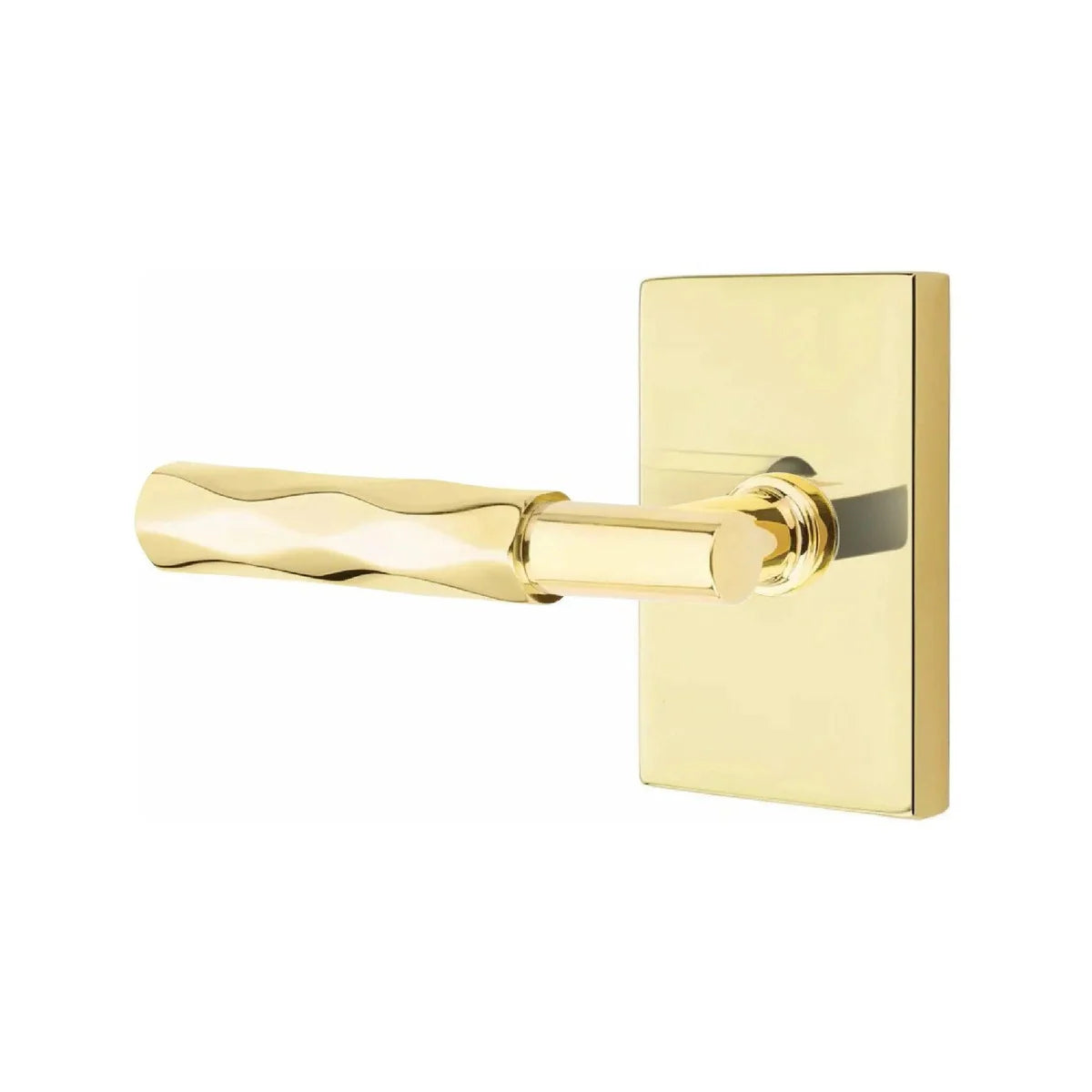Emtek Select T-Bar Tribeca Lever with Modern Rectangular Rosette Unlacquered Brass