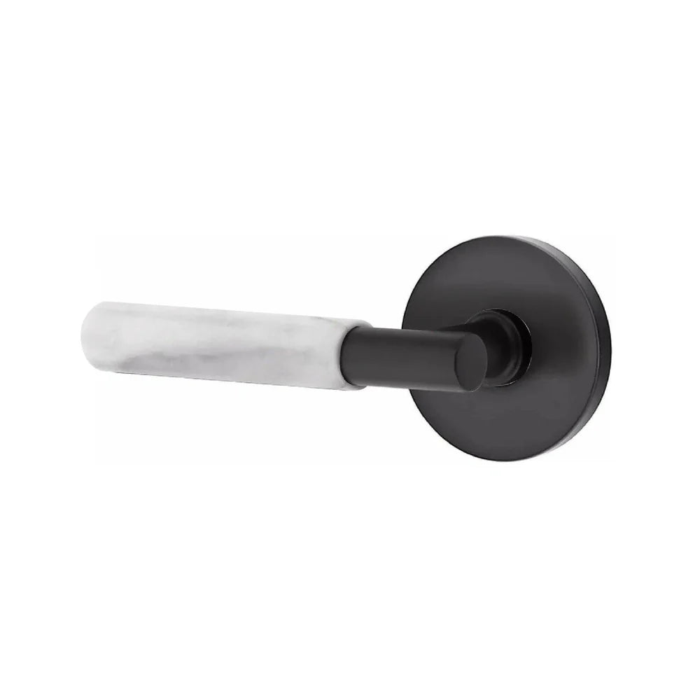 Emtek Select T-Bar White Marble Lever with Disk Rosette Flat Black