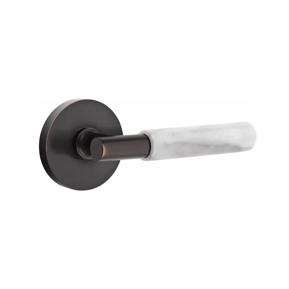Emtek Select T-Bar White Marble Lever with Disk Rosette Flat Black