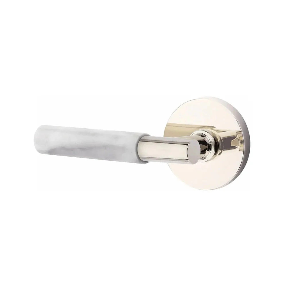 Emtek Select T-Bar White Marble Lever with Disk Rosette Lifetime Polished Nickel