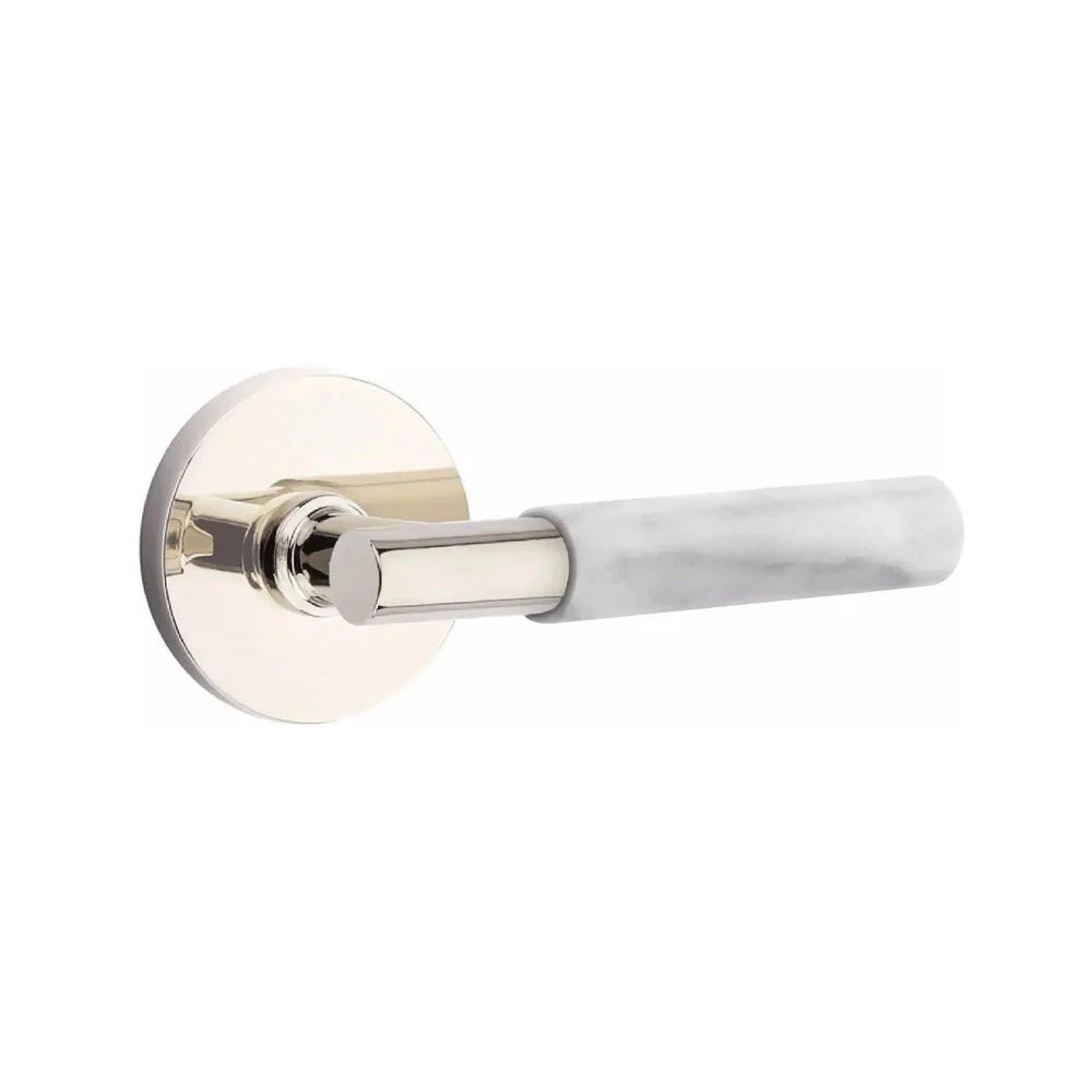 Emtek Select T-Bar White Marble Lever with Disk Rosette Lifetime Polished Nickel