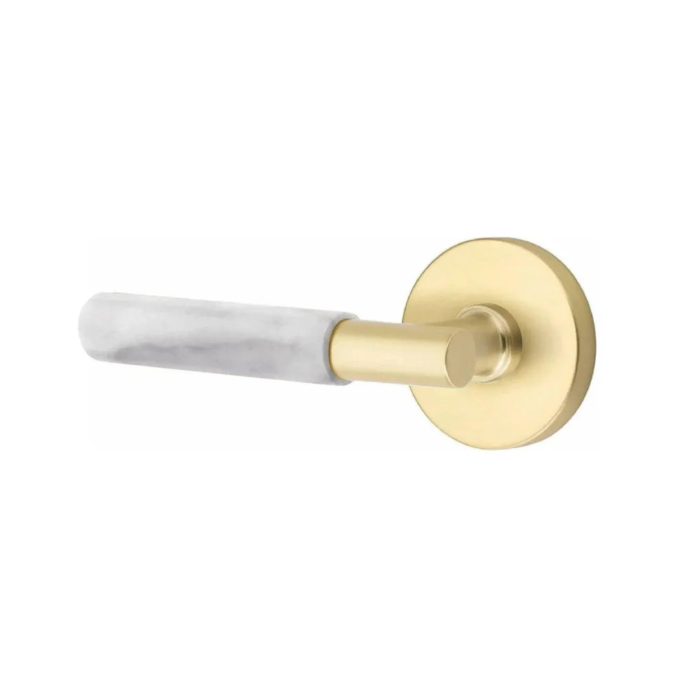 Emtek Select T-Bar White Marble Lever with Disk Rosette Satin Brass