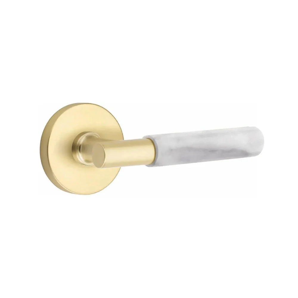Emtek Select T-Bar White Marble Lever with Disk Rosette Satin Brass