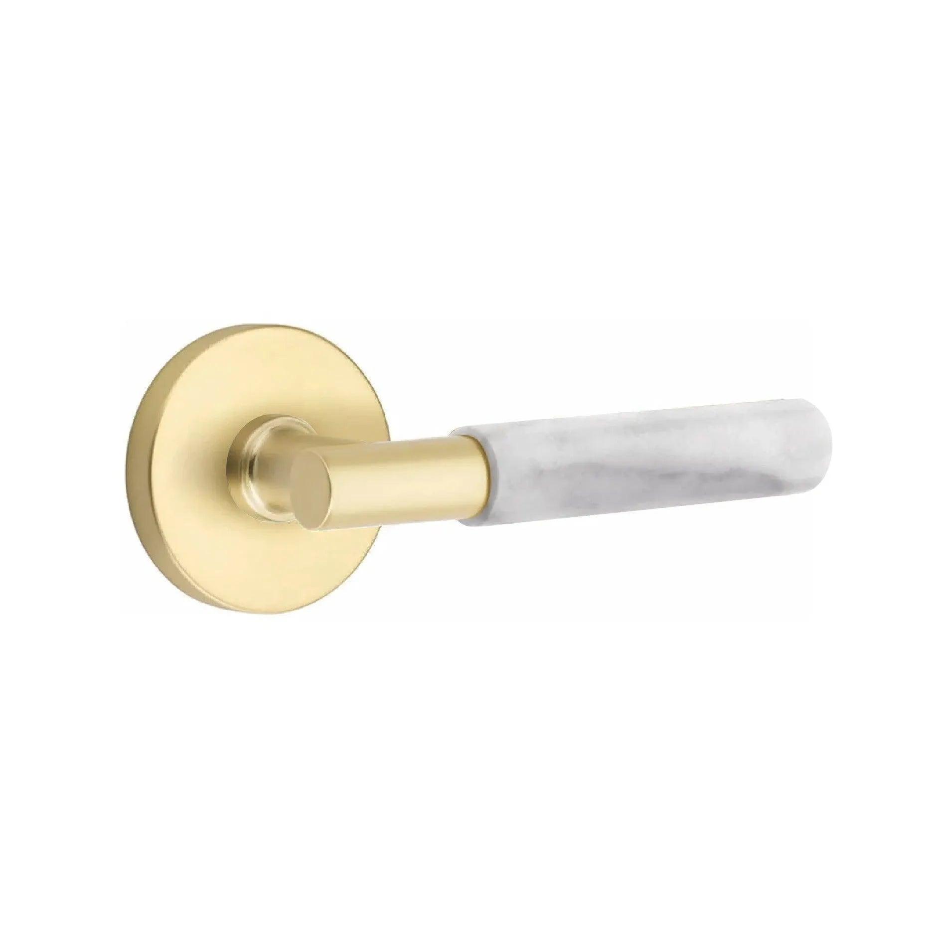 Emtek Select T-Bar White Marble Lever with Disk Rosette Satin Brass
