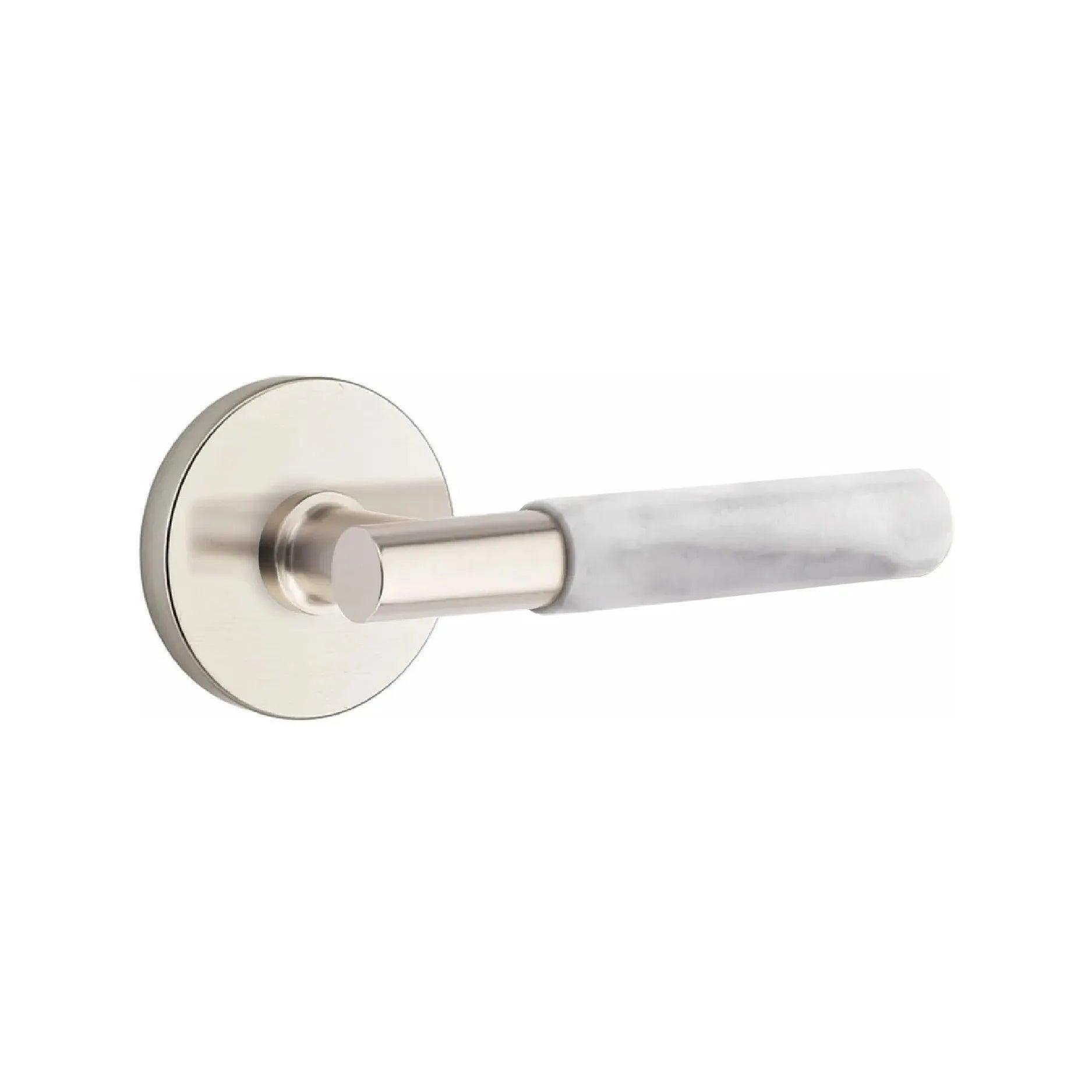 Emtek Select T-Bar White Marble Lever with Disk Rosette Satin Nickel