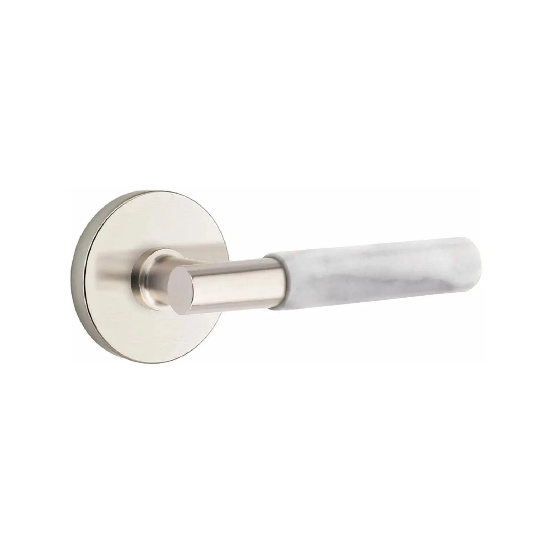 Emtek Select T-Bar White Marble Lever with Disk Rosette Satin Nickel