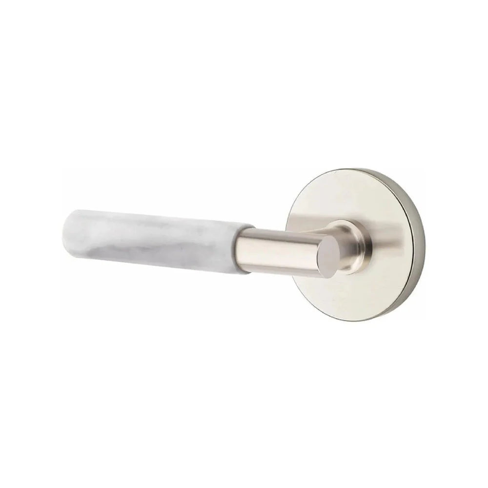 Emtek Select T-Bar White Marble Lever with Disk Rosette Satin Nickel