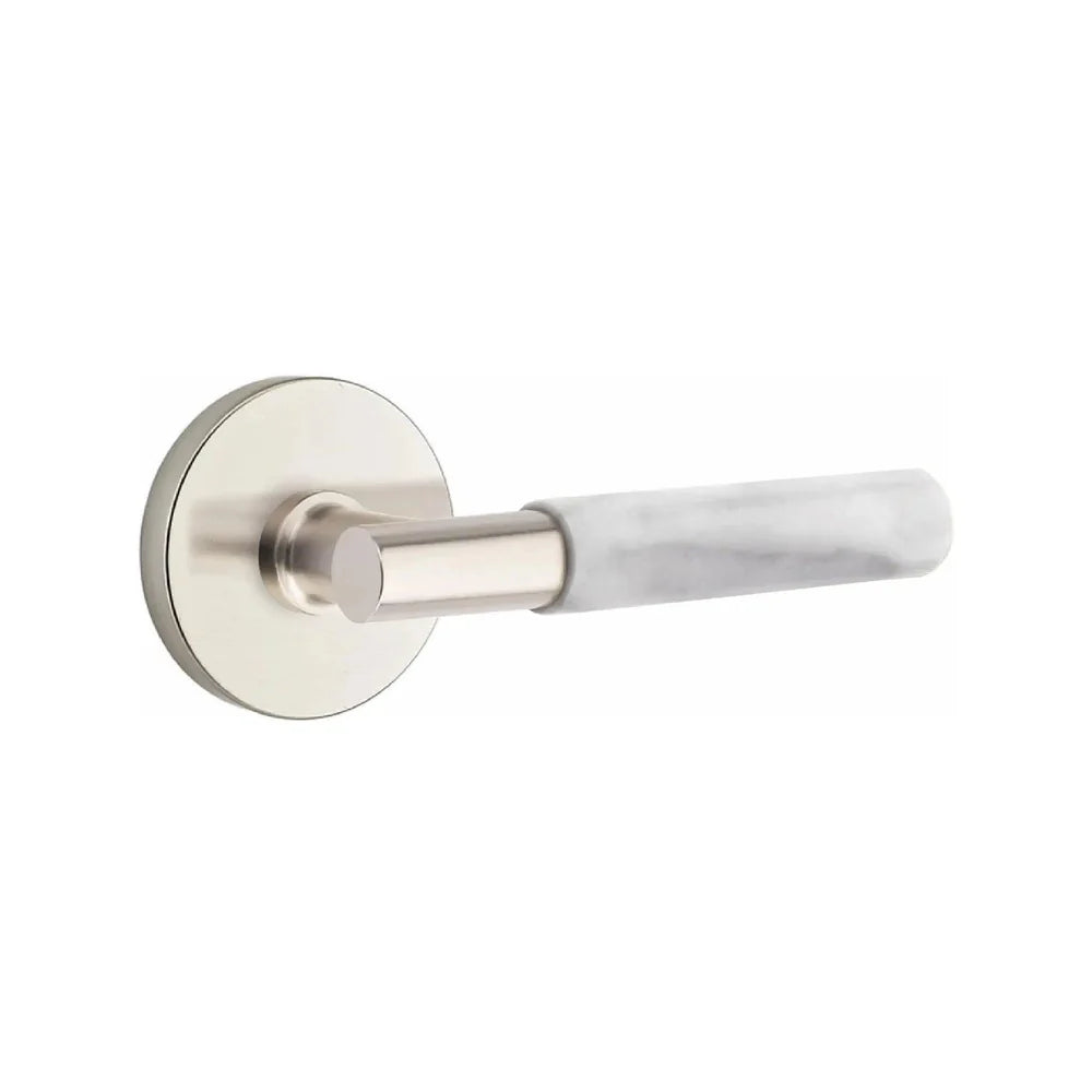 Emtek Select T-Bar White Marble Lever with Disk Rosette Satin Nickel