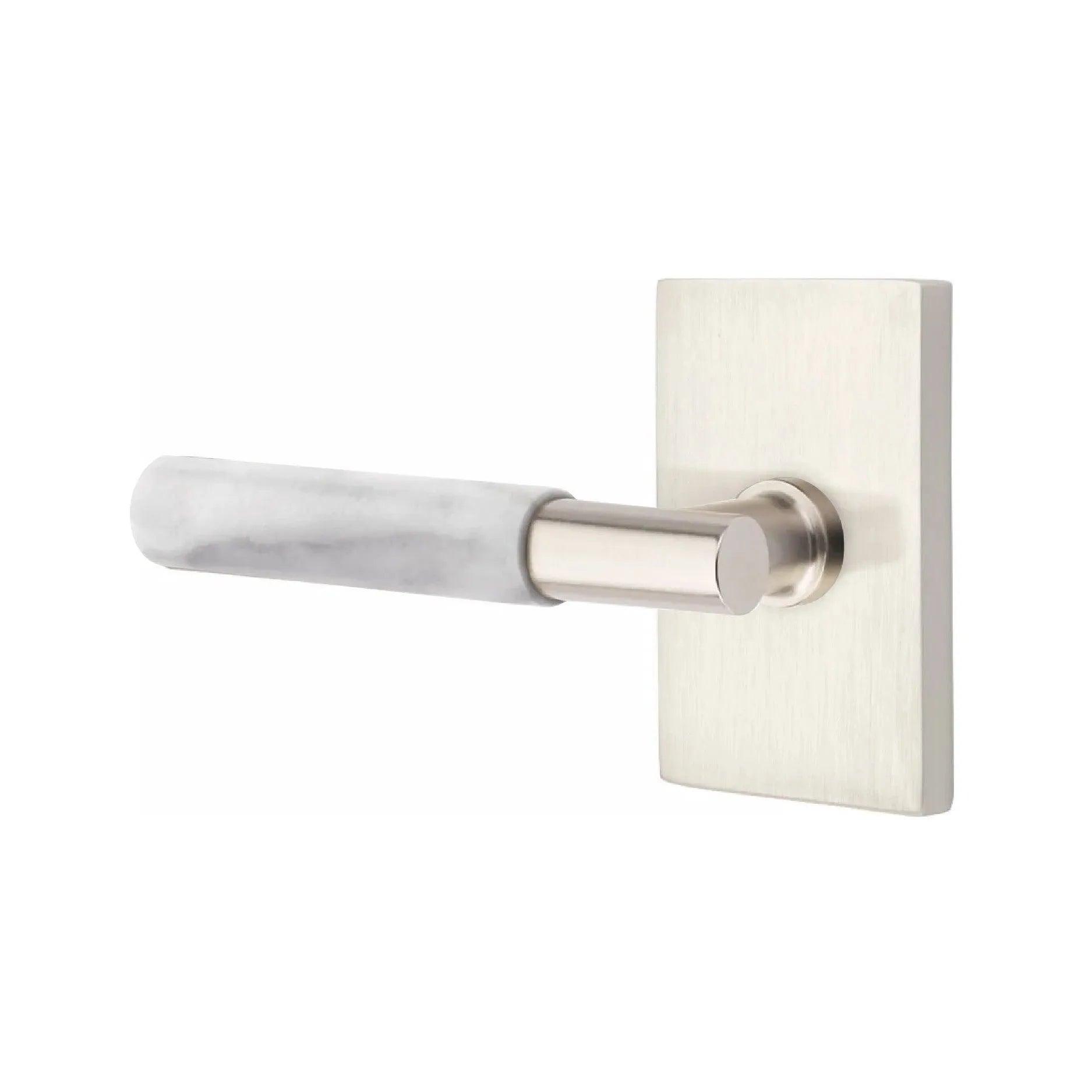 Emtek Select T-Bar White Marble Lever with Modern Rectangular Rosette 