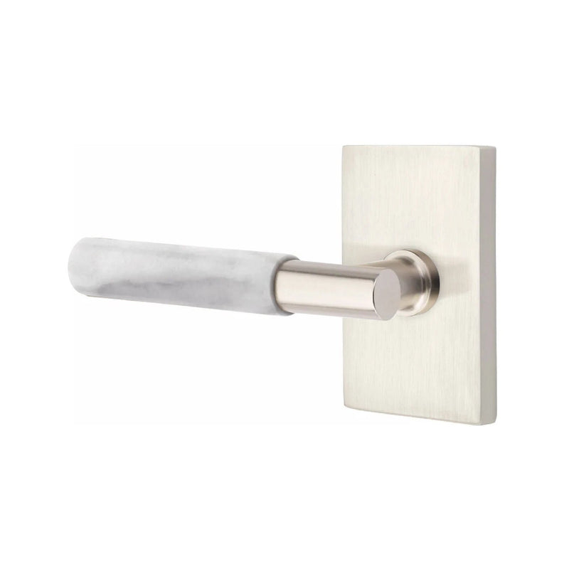 Emtek Select T-Bar White Marble Lever with Modern Rectangular Rosette in finish