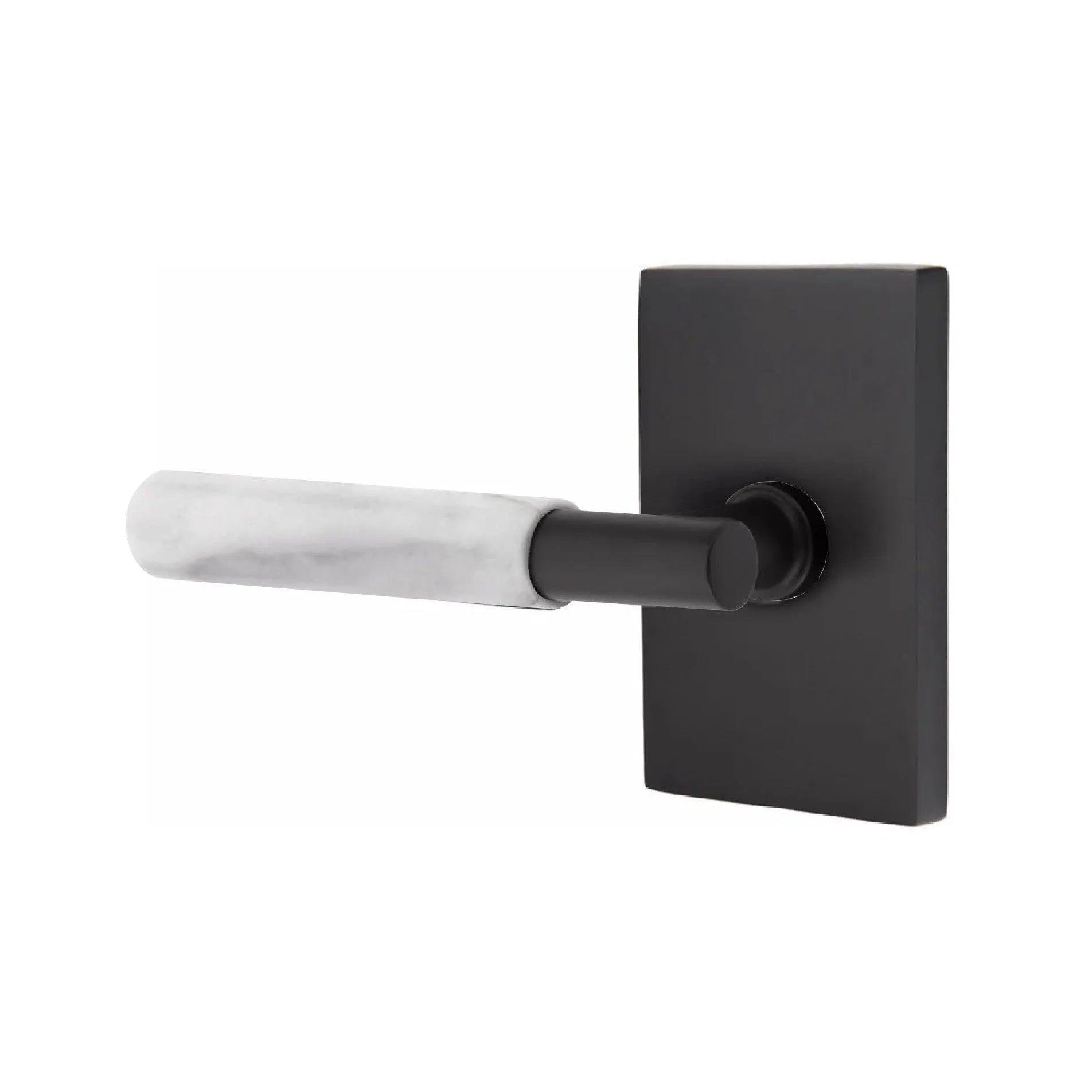Emtek Select T-Bar White Marble Lever with Modern Rectangular Rosette 