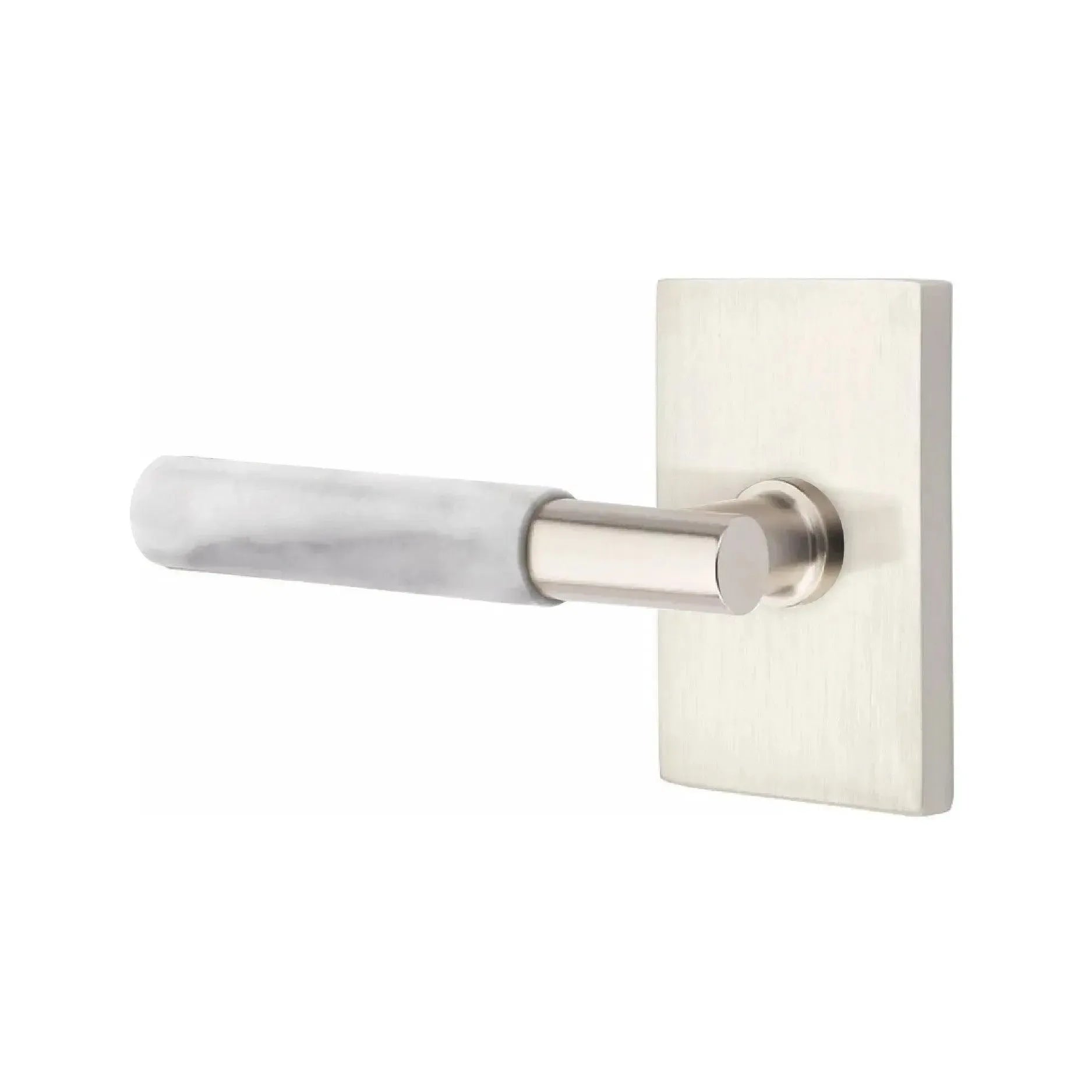 EmtekEmtek Select T-Bar White Marble Lever with Modern Rectangular Rosette in 