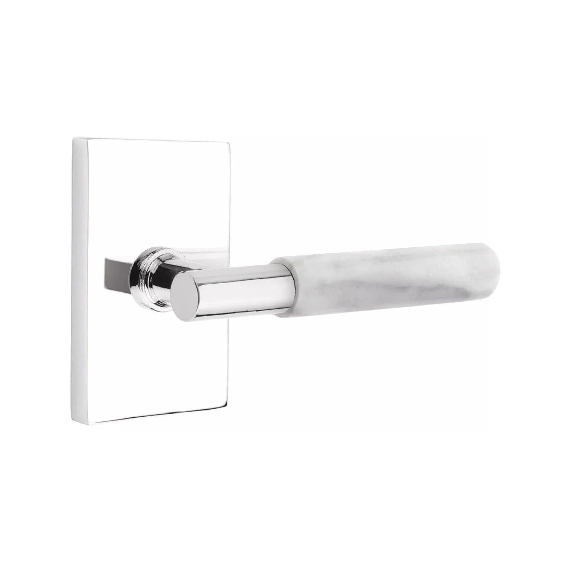 Emtek Select T-Bar White Marble Lever with Modern Rectangular Rosette 