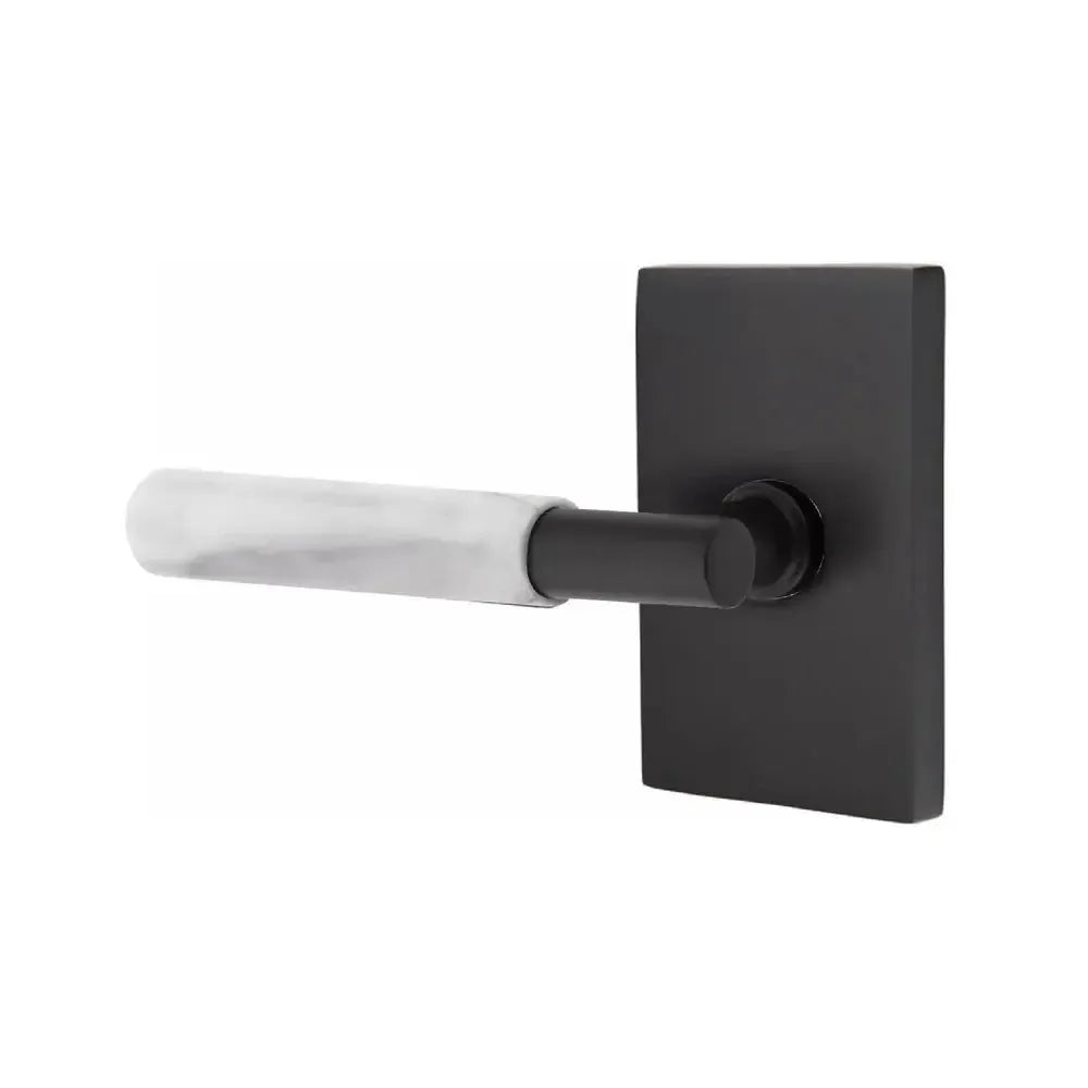 EmtekEmtek Select T-Bar White Marble Lever with Modern Rectangular Rosette in 