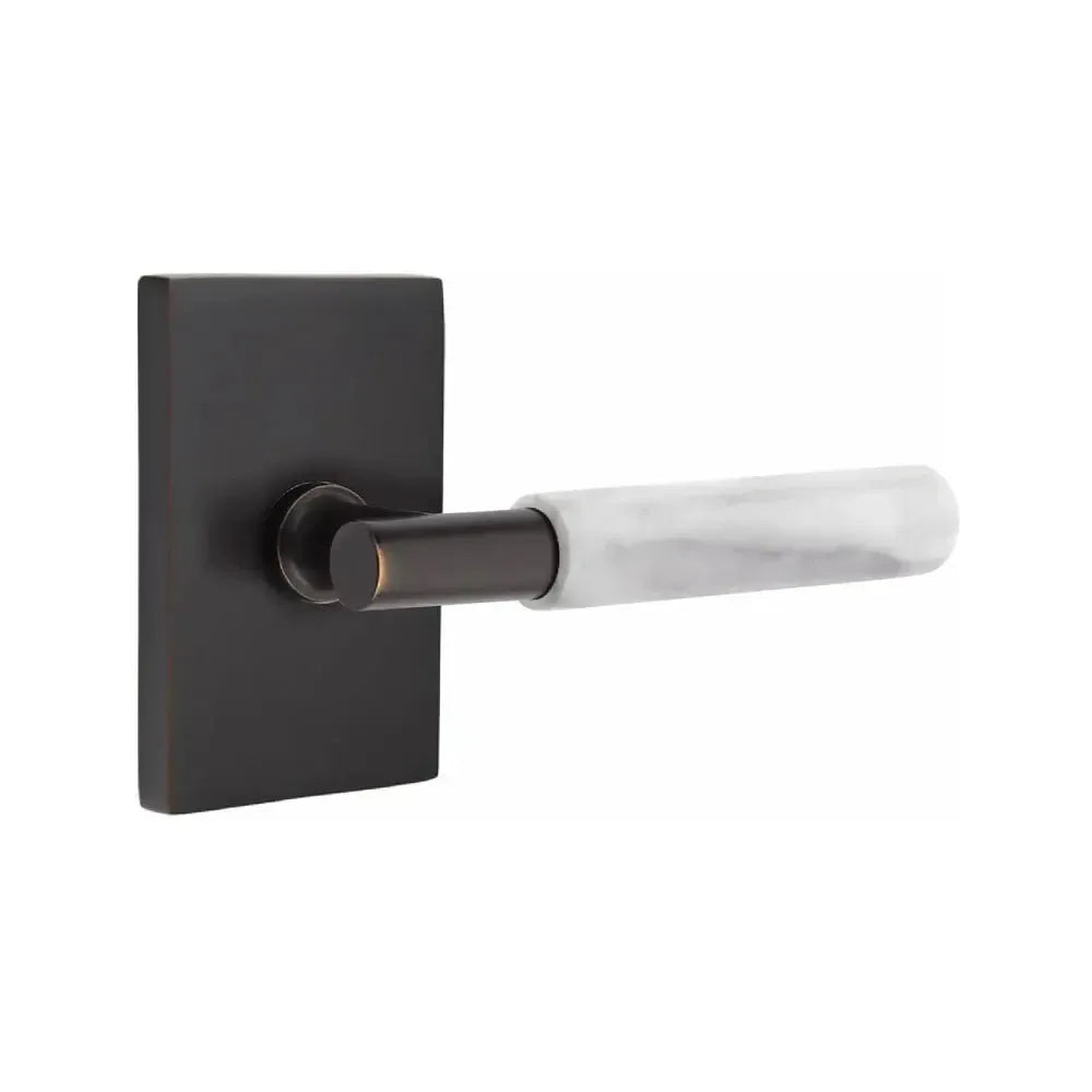 EmtekEmtek Select T-Bar White Marble Lever with Modern Rectangular Rosette in 
