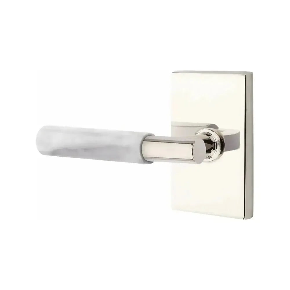 EmtekEmtek Select T-Bar White Marble Lever with Modern Rectangular Rosette in 