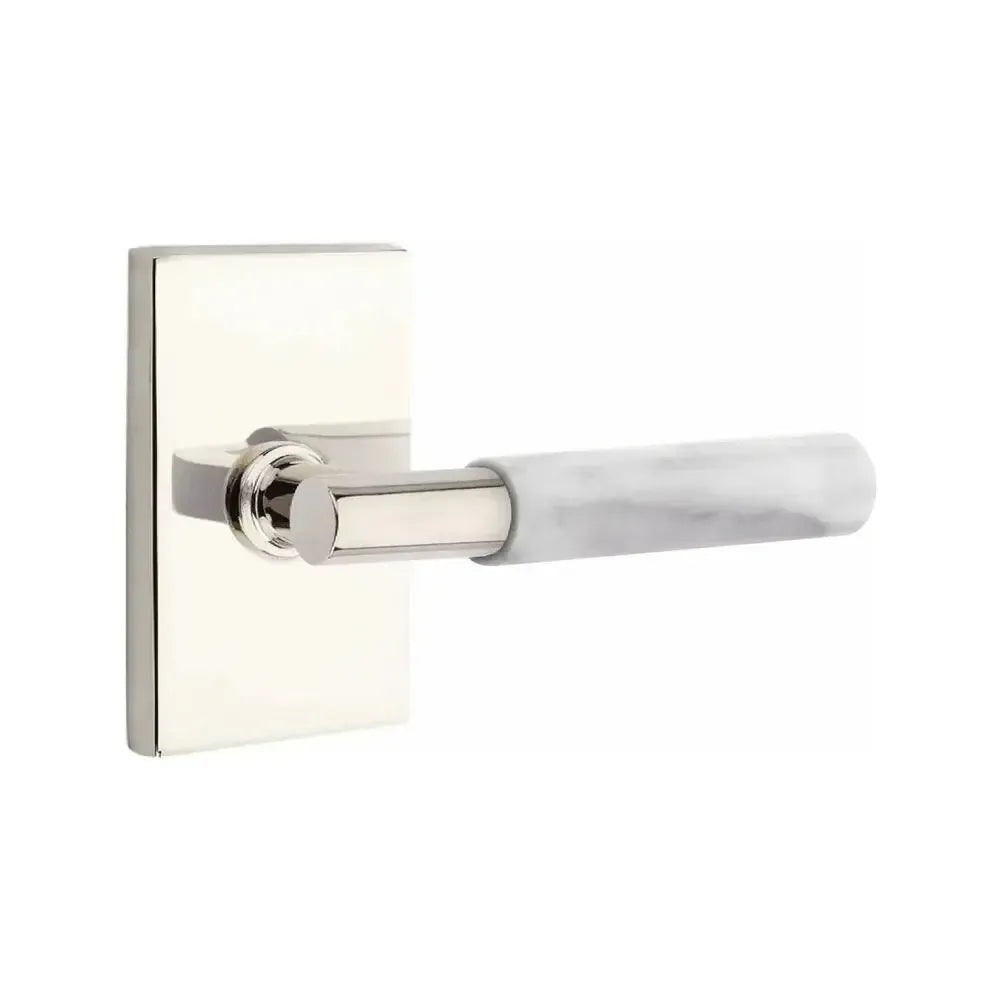 EmtekEmtek Select T-Bar White Marble Lever with Modern Rectangular Rosette in 