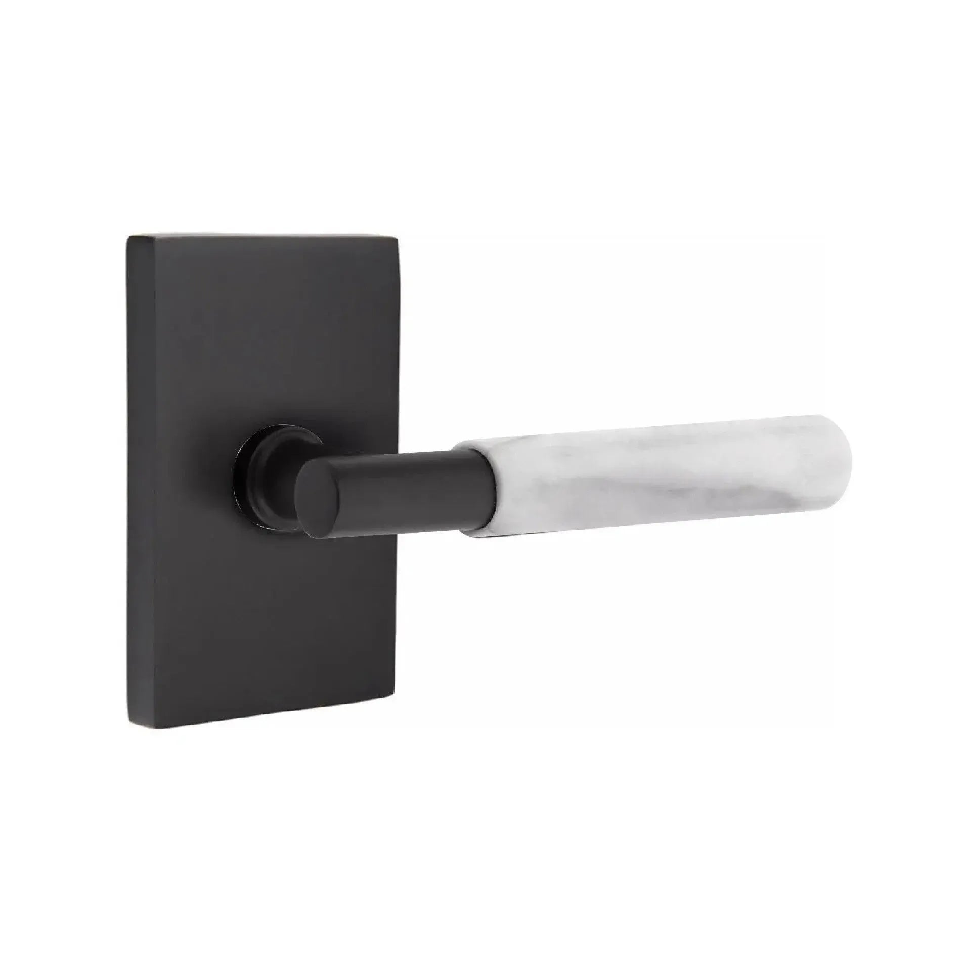 EmtekEmtek Select T-Bar White Marble Lever with Modern Rectangular Rosette in 