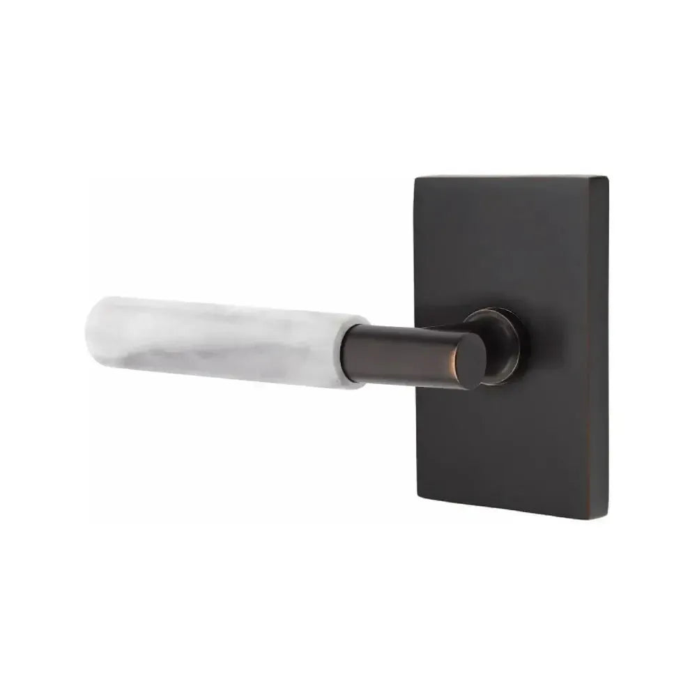 EmtekEmtek Select T-Bar White Marble Lever with Modern Rectangular Rosette in 