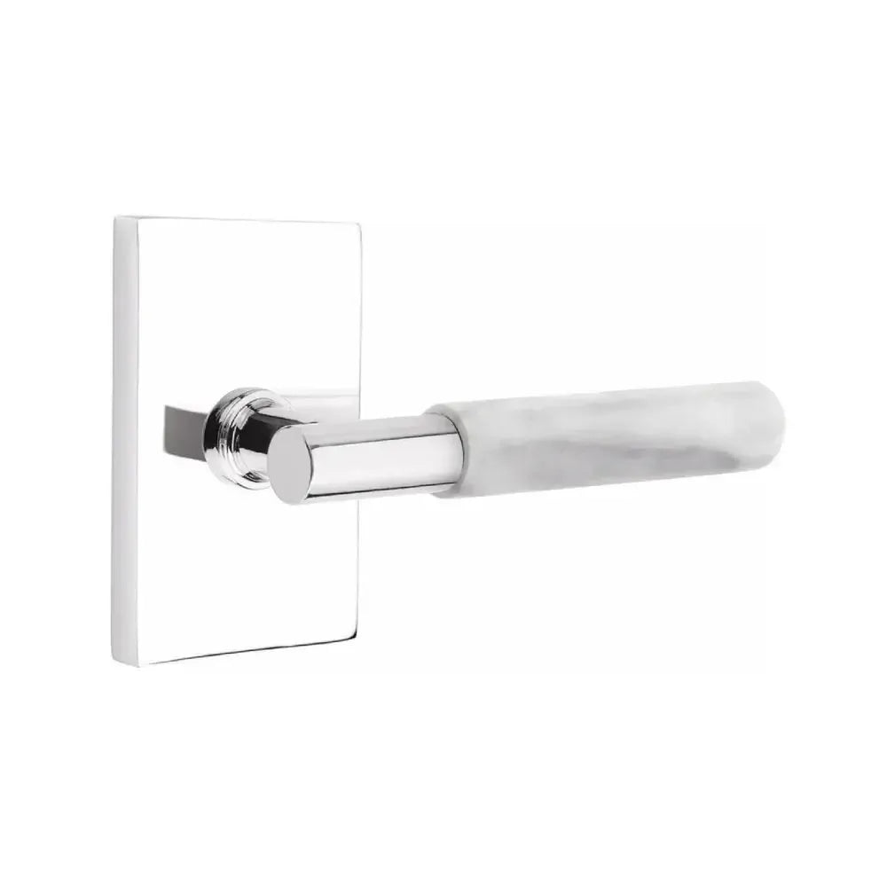 EmtekEmtek Select T-Bar White Marble Lever with Modern Rectangular Rosette in 