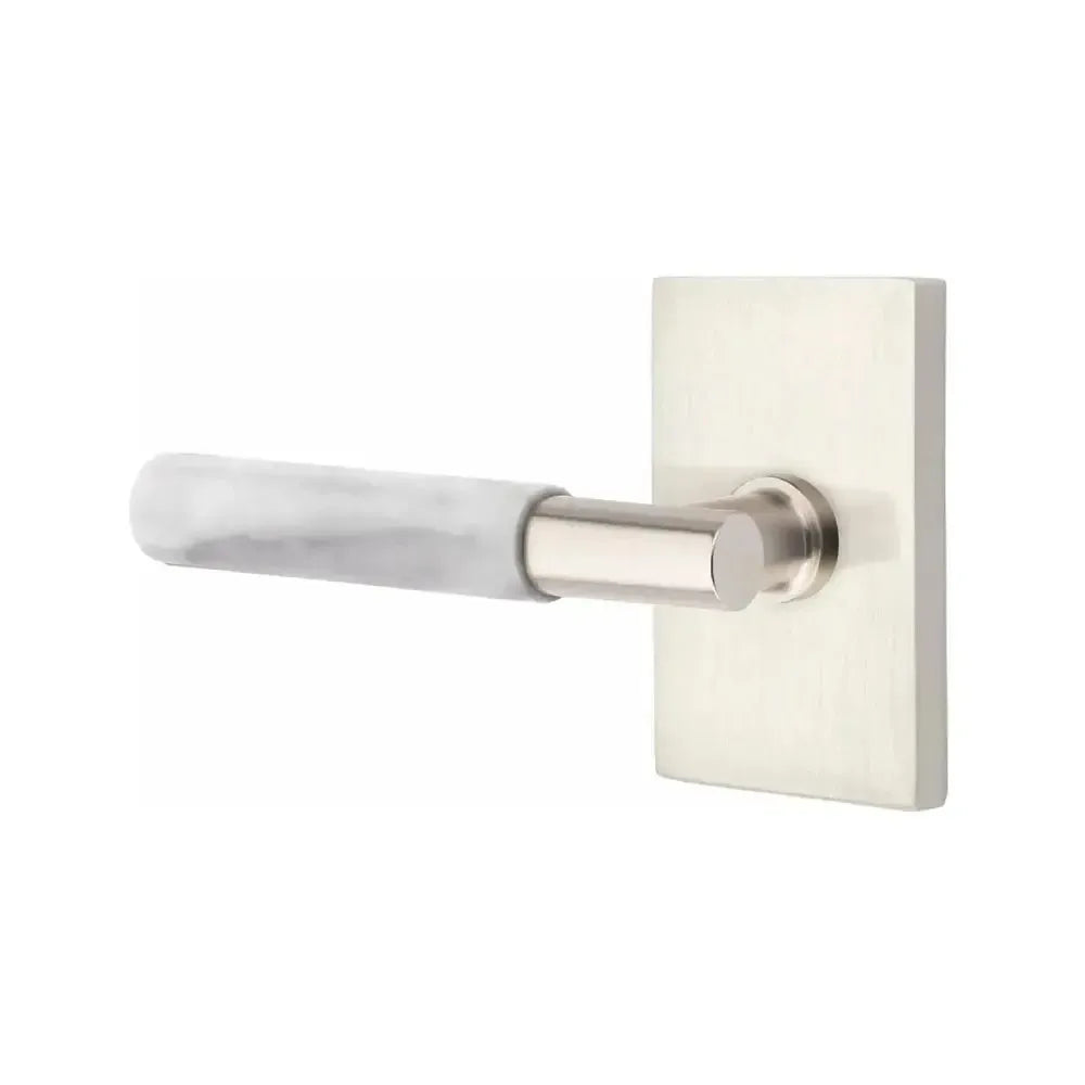 EmtekEmtek Select T-Bar White Marble Lever with Modern Rectangular Rosette in 