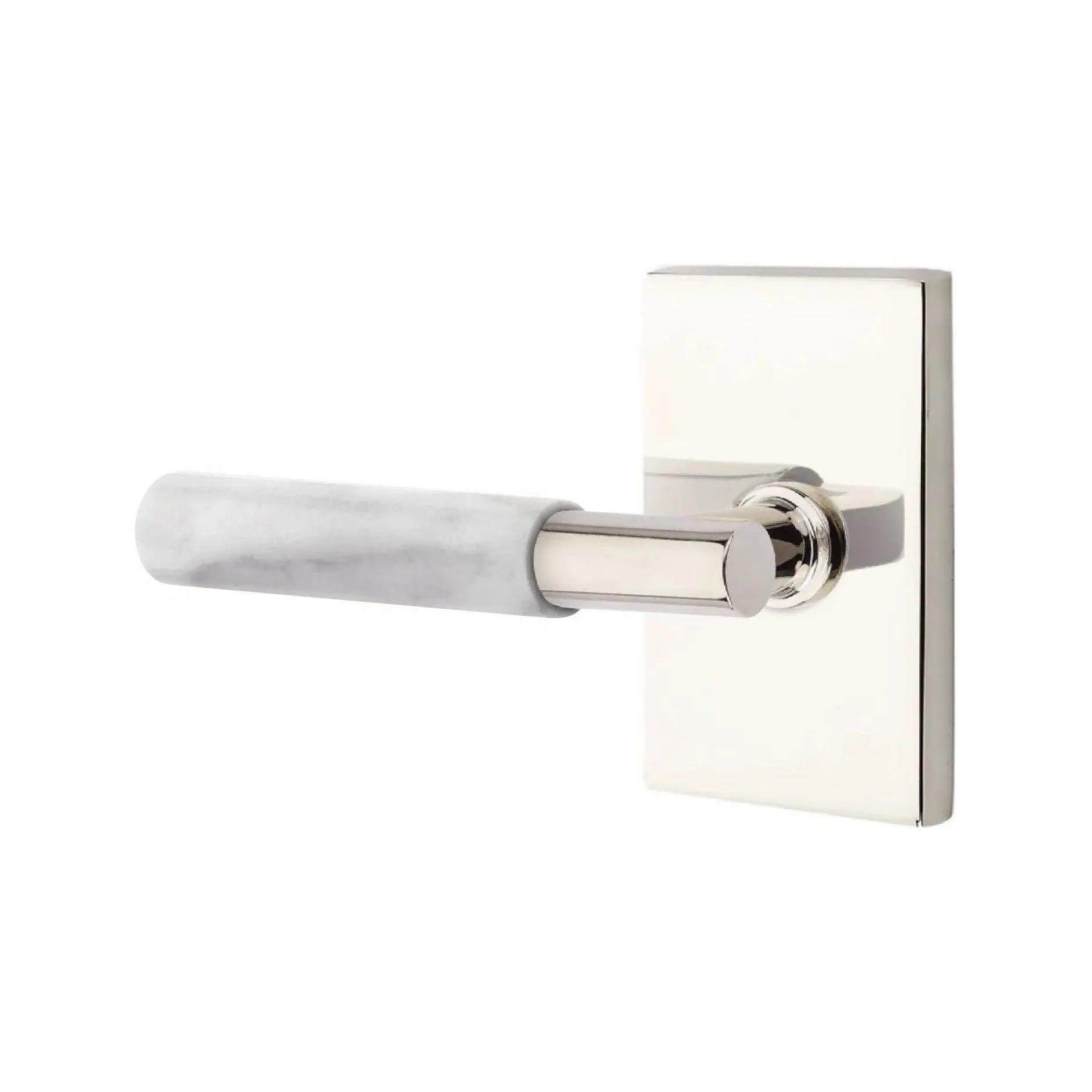 Emtek Select T-Bar White Marble Lever with Modern Rectangular Rosette 