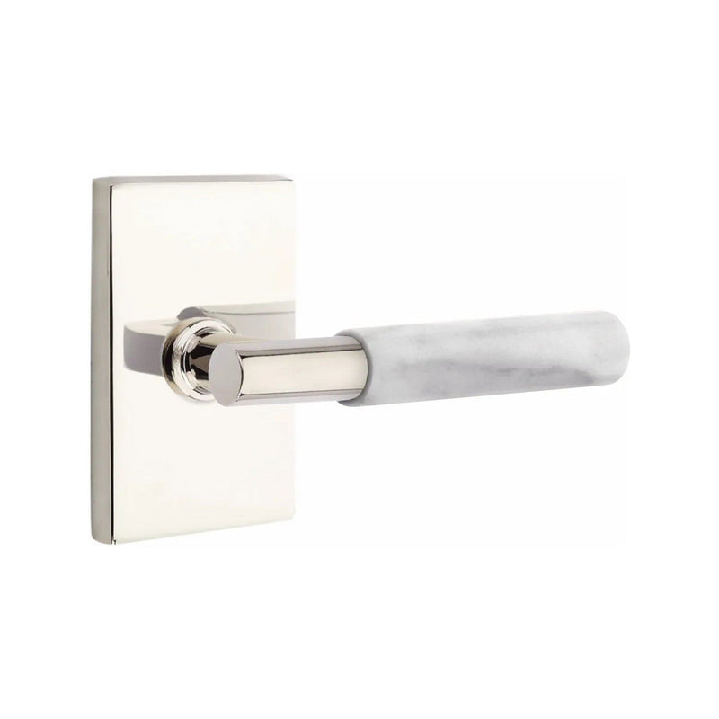 Emtek Select T-Bar White Marble Lever with Modern Rectangular Rosette in finish