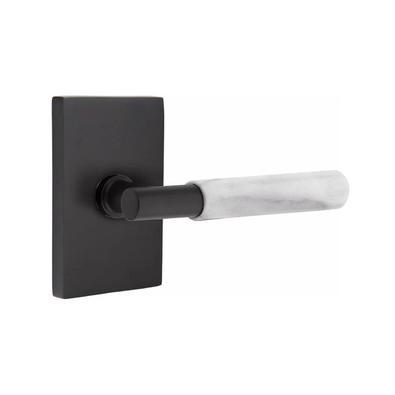 Emtek Select T-Bar White Marble Lever with Modern Rectangular Rosette in finish