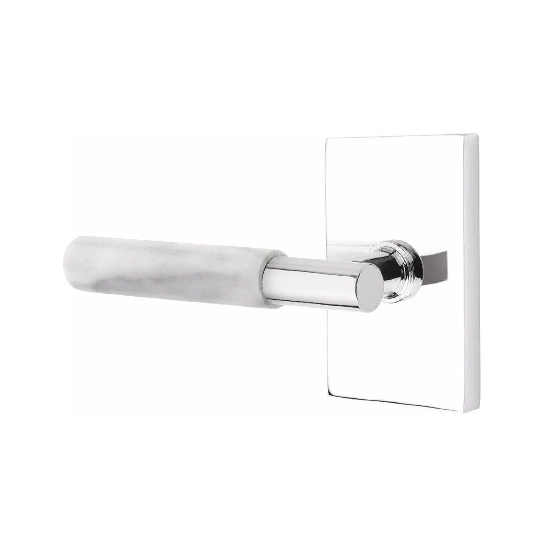 Emtek Select T-Bar White Marble Lever with Modern Rectangular Rosette Polished Chrome