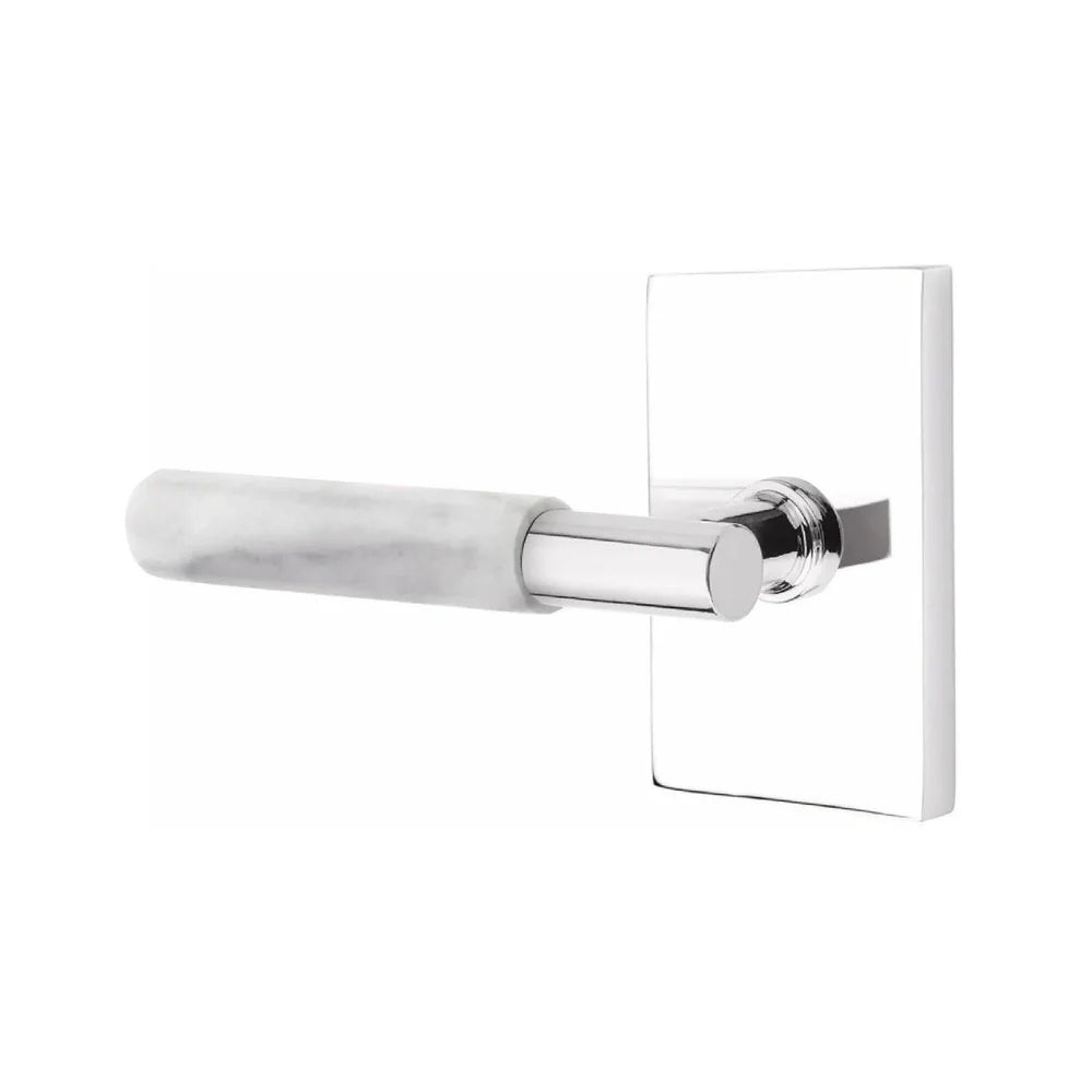 Emtek Select T-Bar White Marble Lever with Modern Rectangular Rosette Polished Chrome