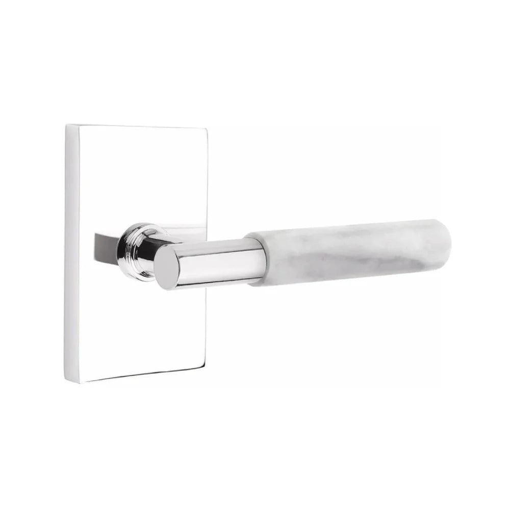 Emtek Select T-Bar White Marble Lever with Modern Rectangular Rosette Polished Chrome