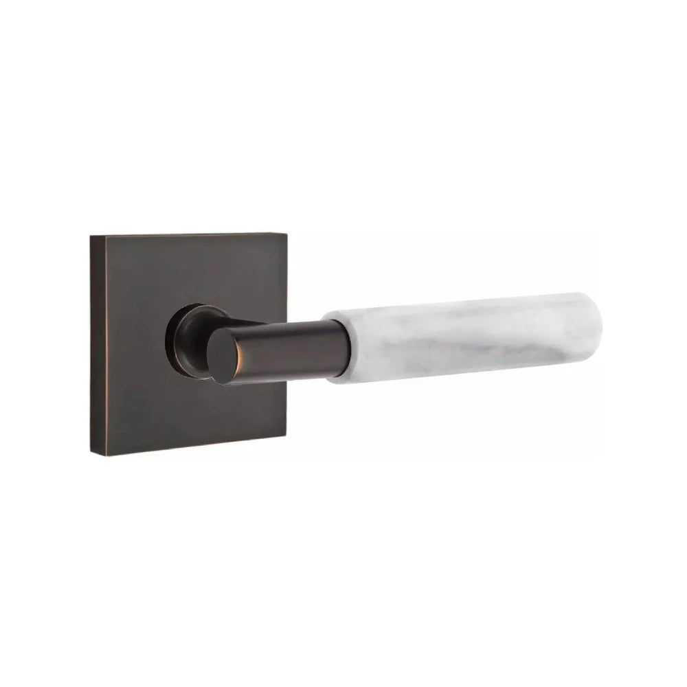 Emtek Select T-Bar White Marble Lever with Square Rosette Flat Black