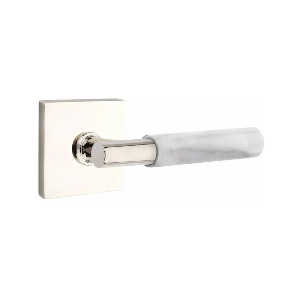 Emtek Select T-Bar White Marble Lever with Square Rosette Lifetime Polished Nickel