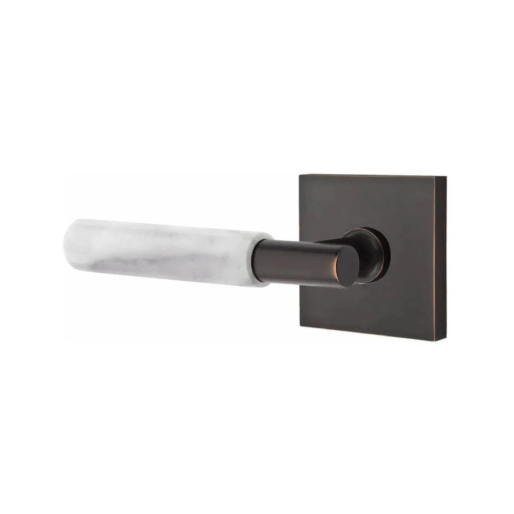 Emtek Select T-Bar White Marble Lever with Square Rosette Oil Rubbed Bronze