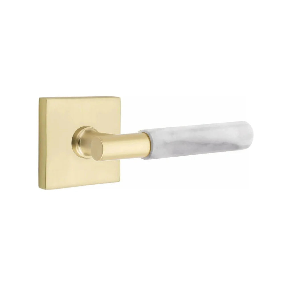 Emtek Select T-Bar White Marble Lever with Square Rosette Satin Brass