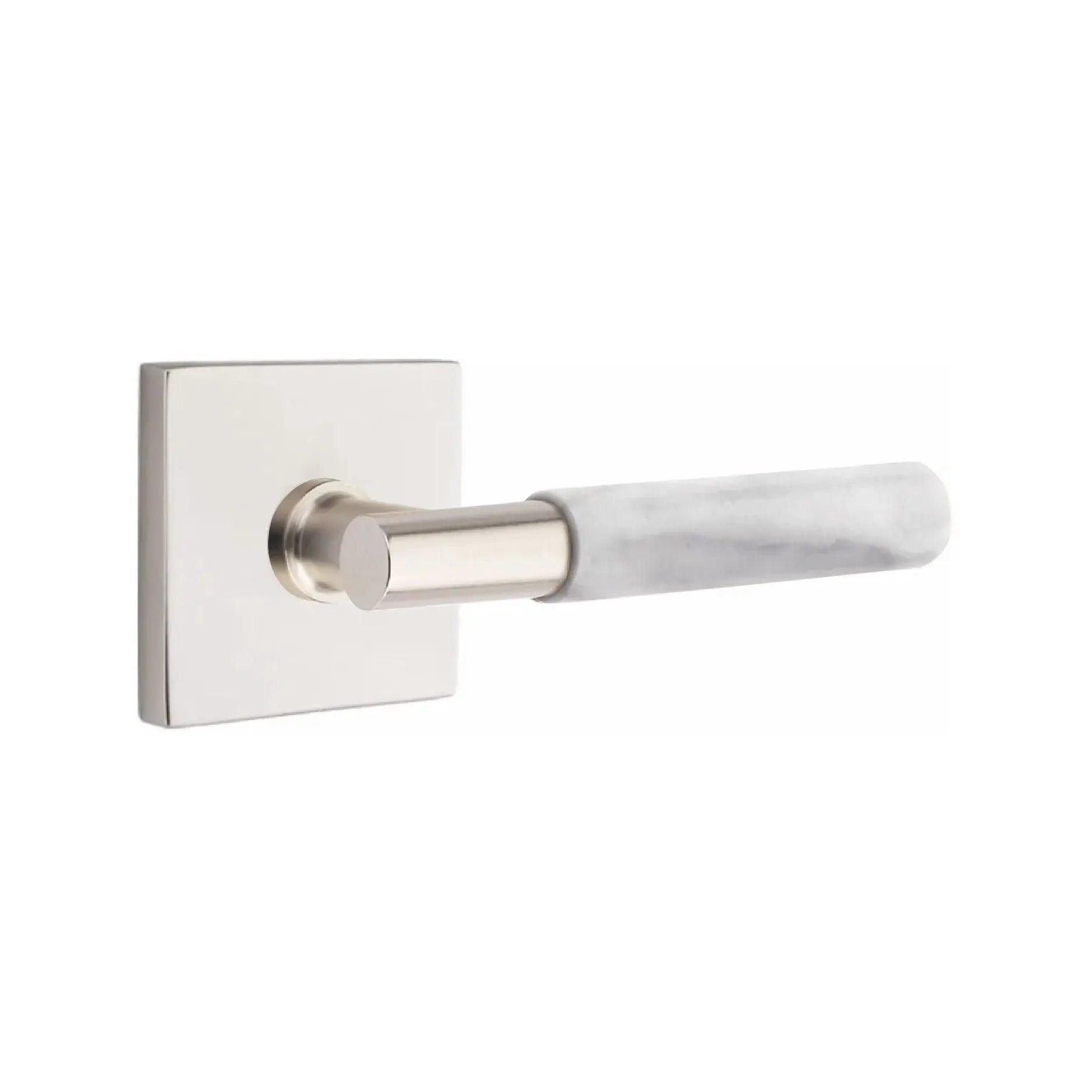 Emtek Select T-Bar White Marble Lever with Square Rosette Satin Nickel