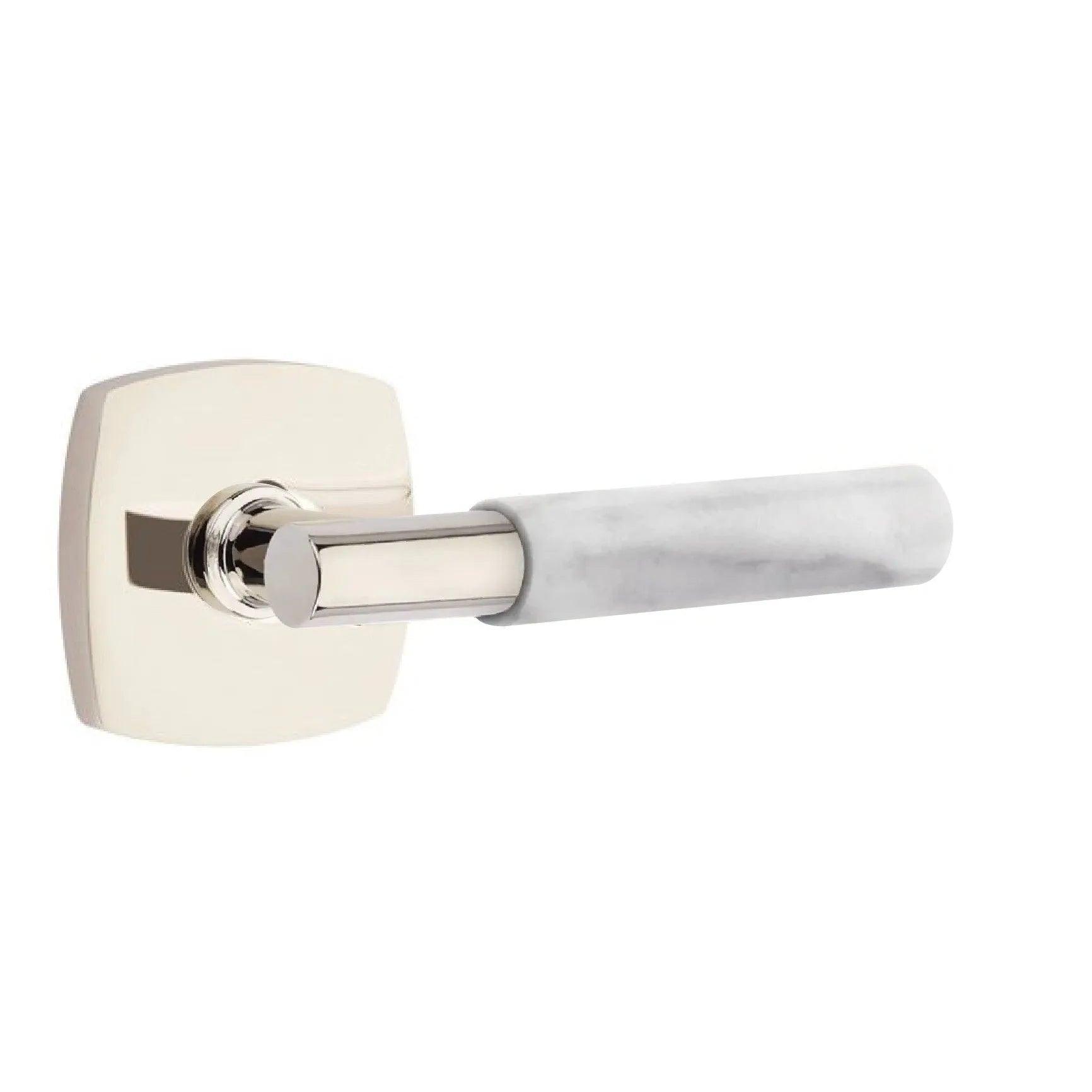 Emtek Select T-Bar White Marble Lever with Urban Modern Rosette 